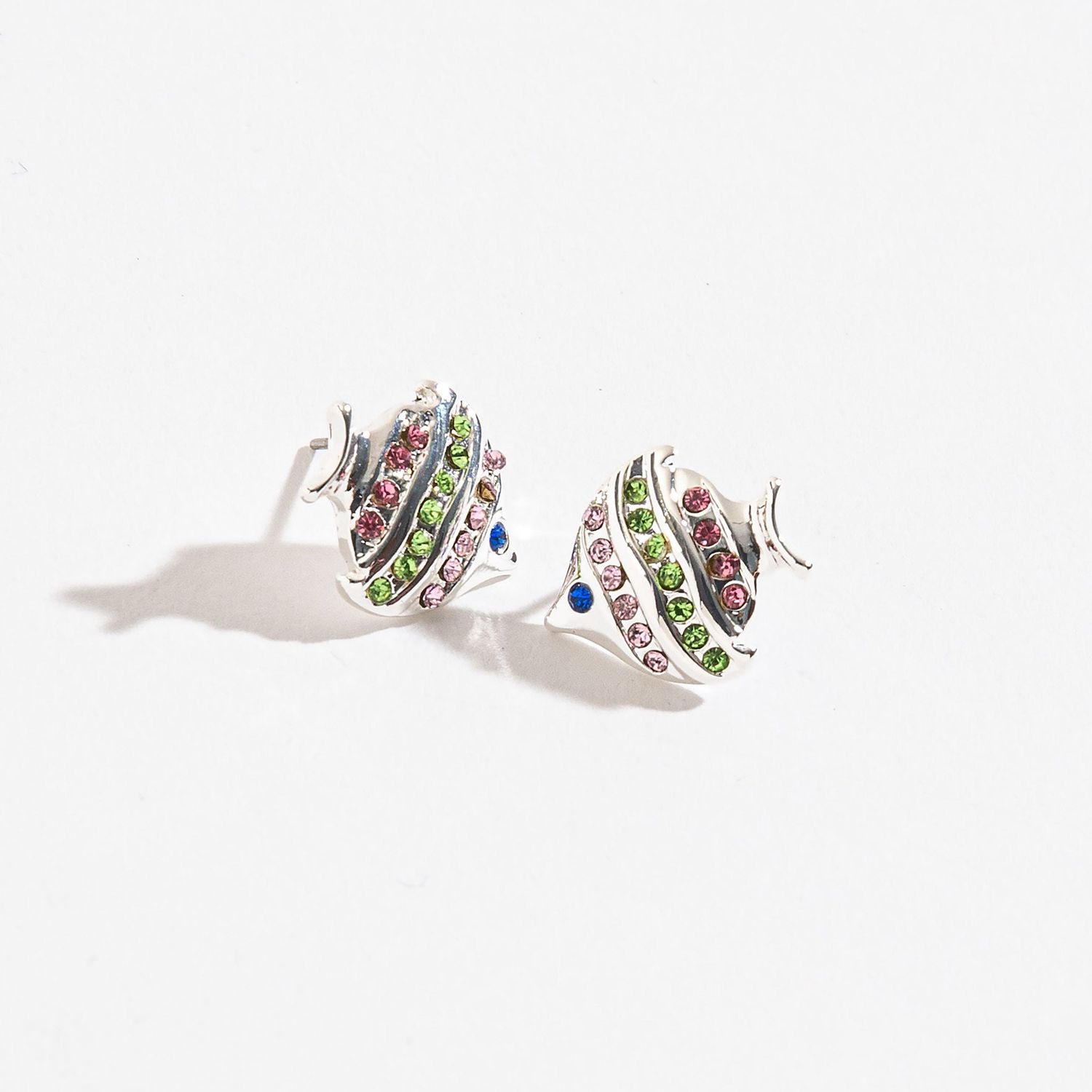 Ear Sense - Rhinestone Fish Earrings - Silver