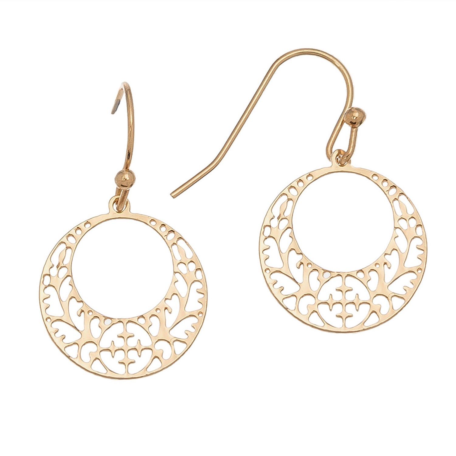 Ear Sense - Round Lace Drop Earrings - Gold