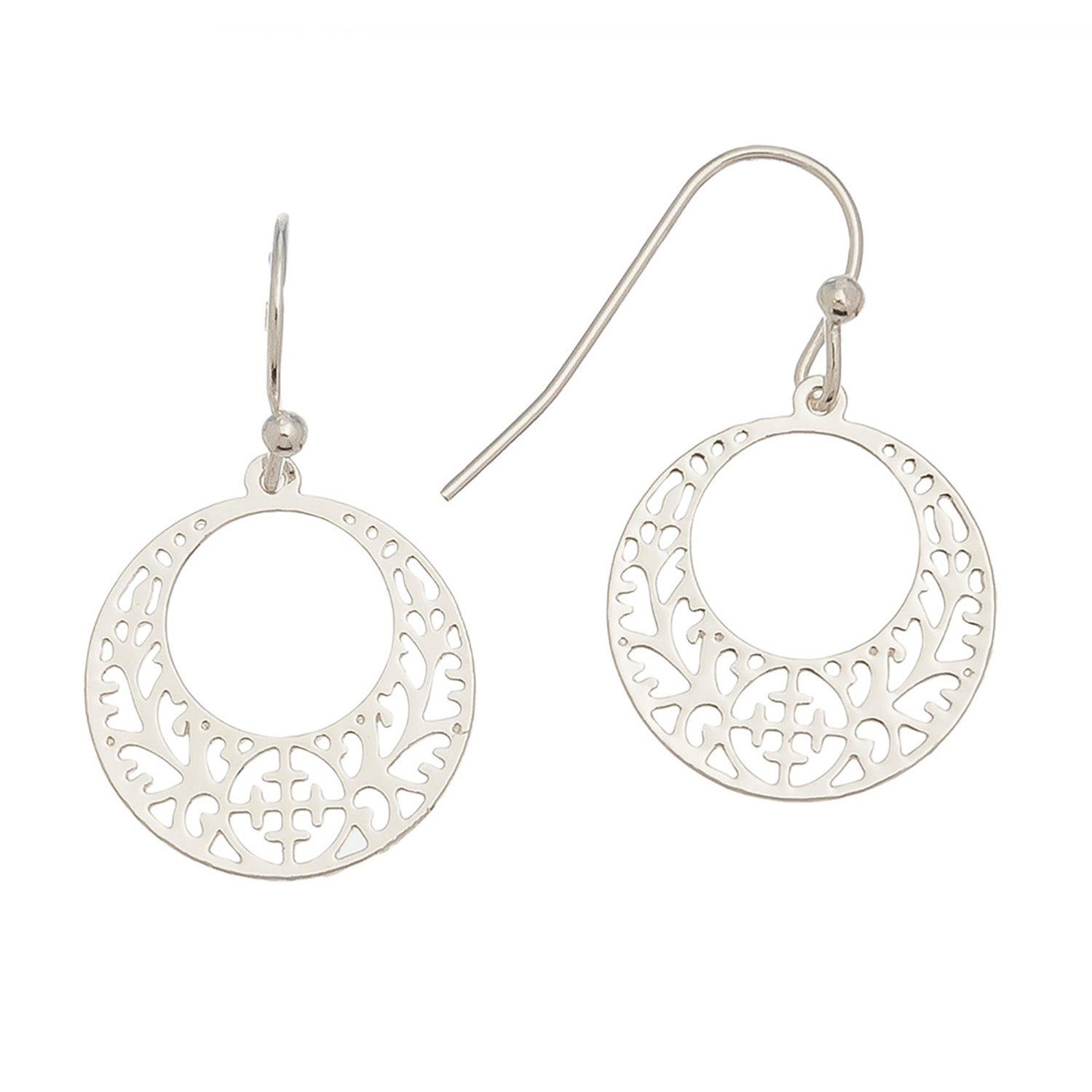 Ear Sense - Round Lace Drop Earrings - Silver