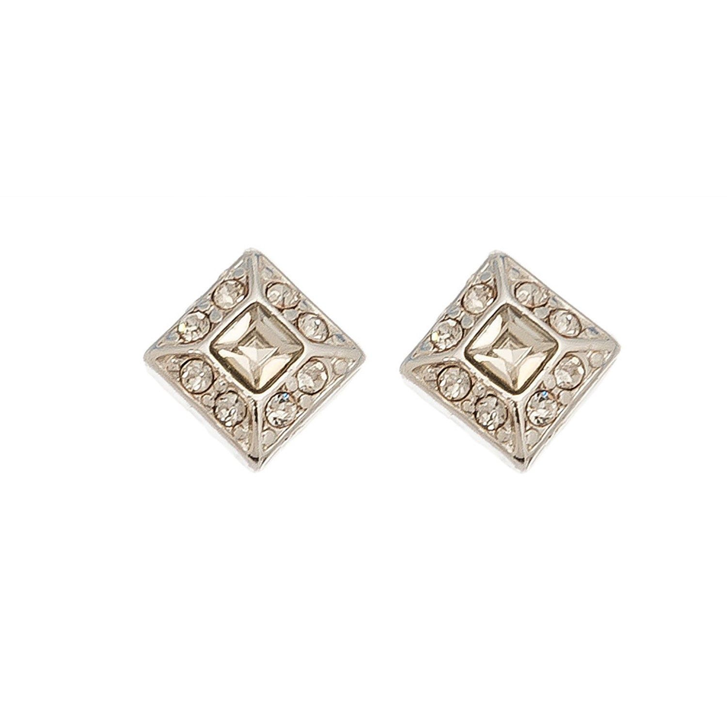Ear Sense - Square Cry Stone Earrings - Silver