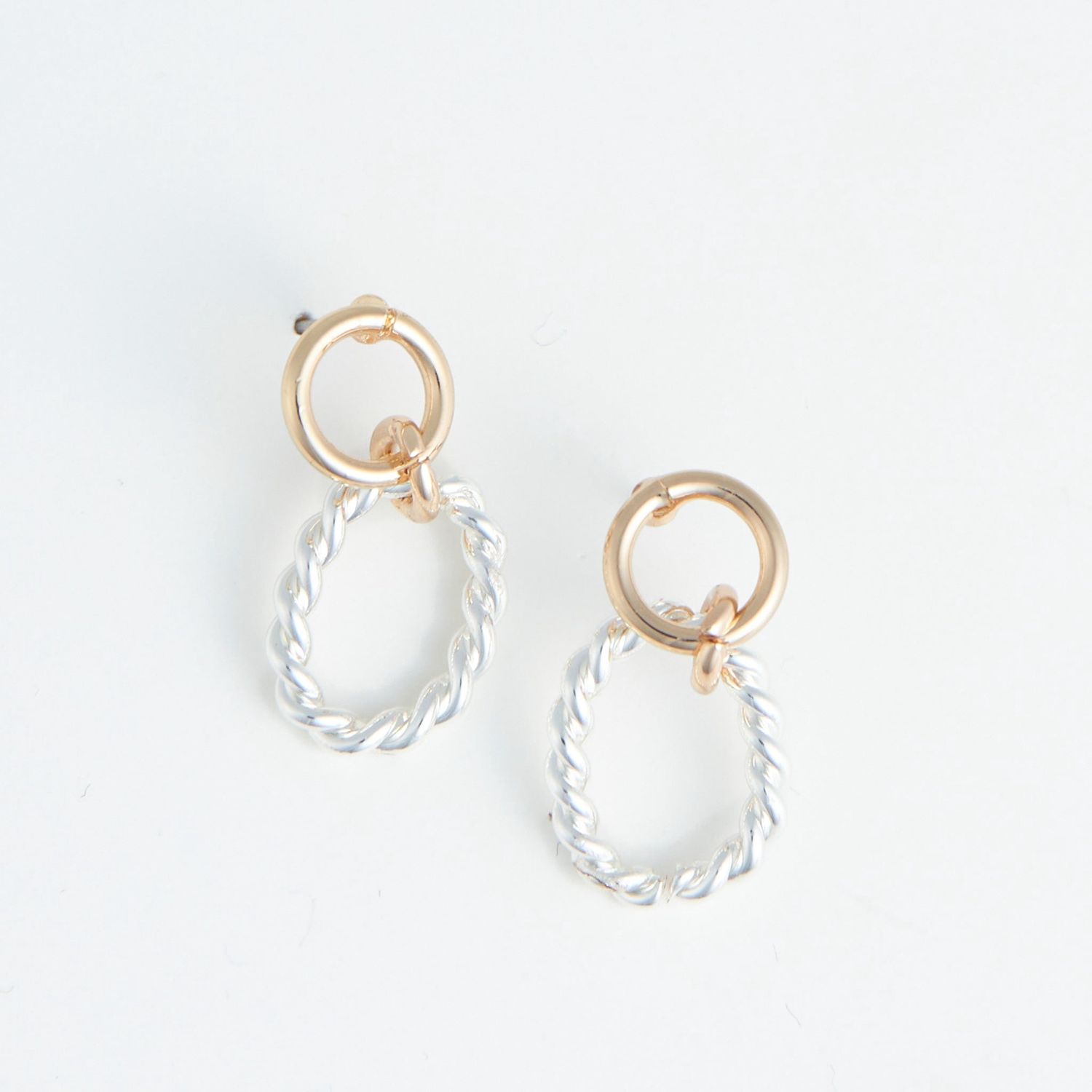Ear Sense - Two Tone Rope Drop Earrings - Multi