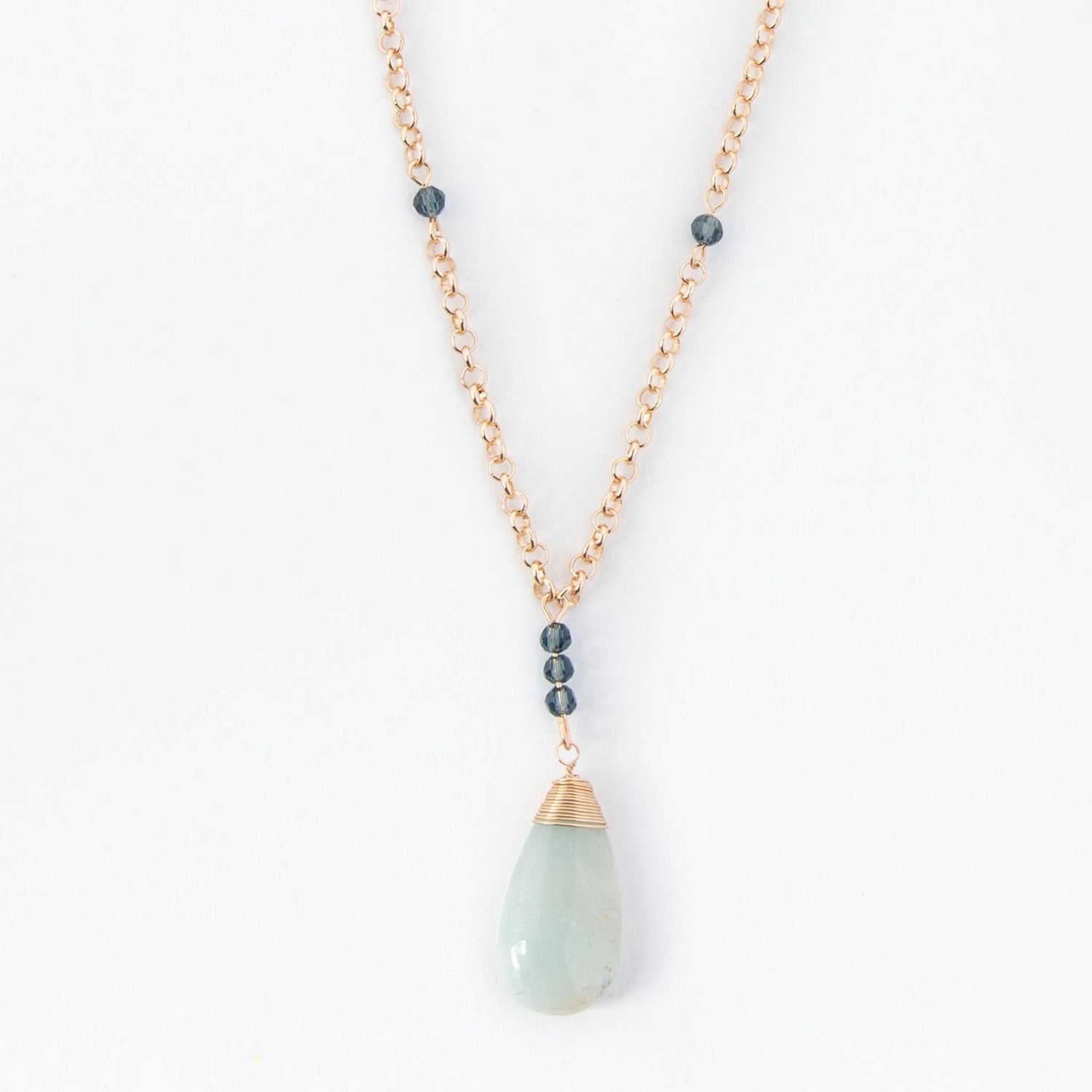 Katya Genuine Stone Pendant Necklace - Aqua Haze - 30"