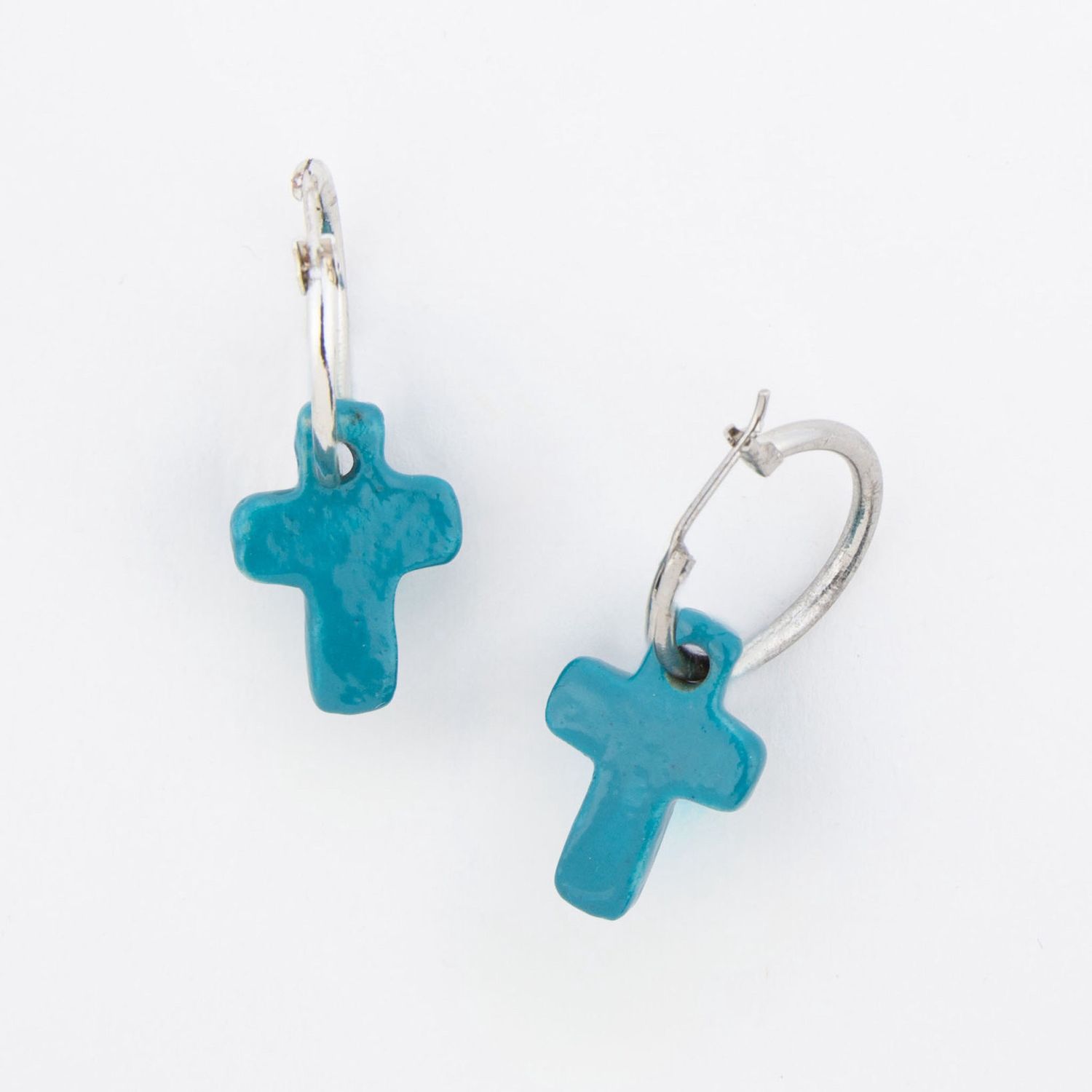 Kieryn Cross Charm Hoop Earrings - Teal
