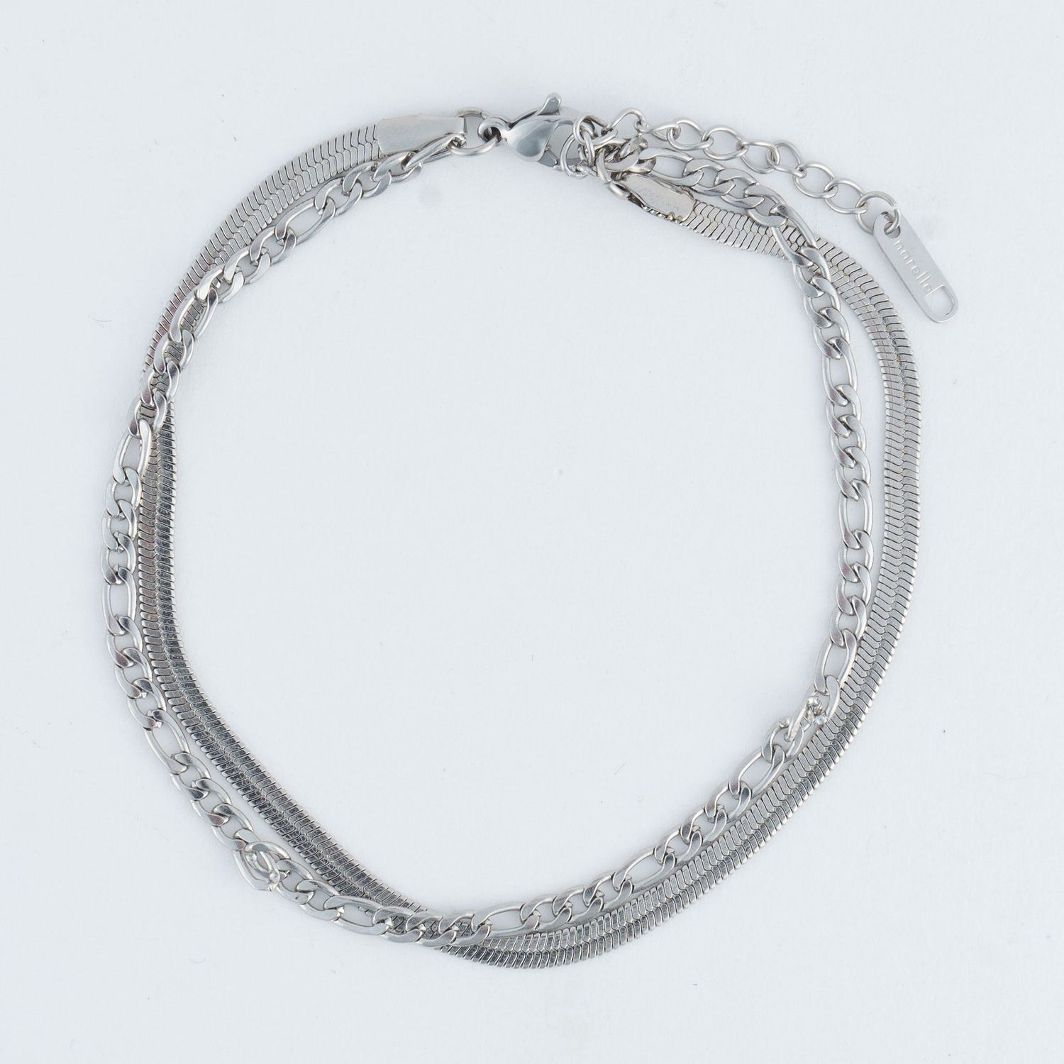 Narelle - 2 Row Snake Chain Anklet Silver L: 8 1/2" - Stainless Steel