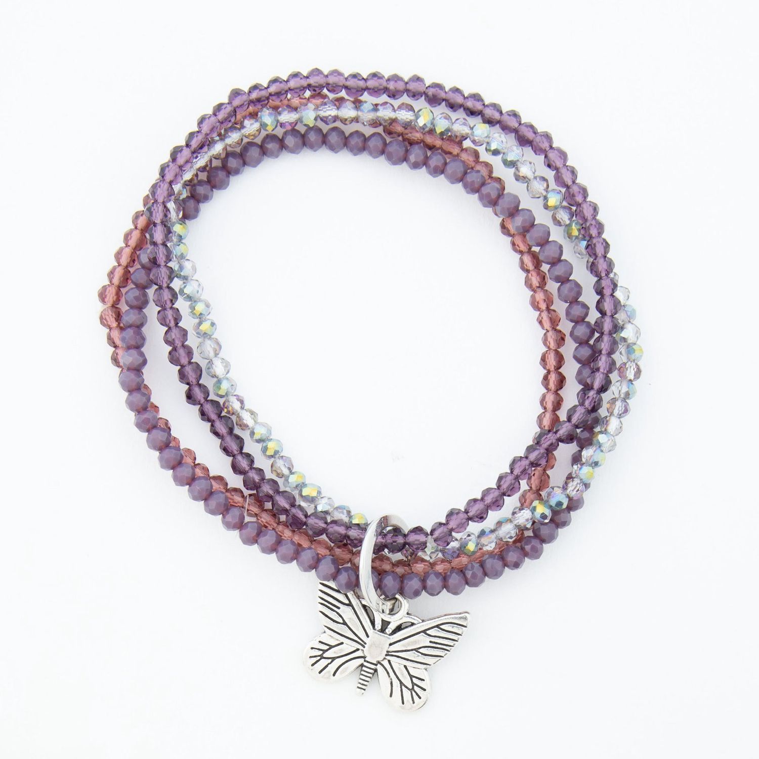 Mariya Multi Row Butterfly Charm Bracelet - Plum