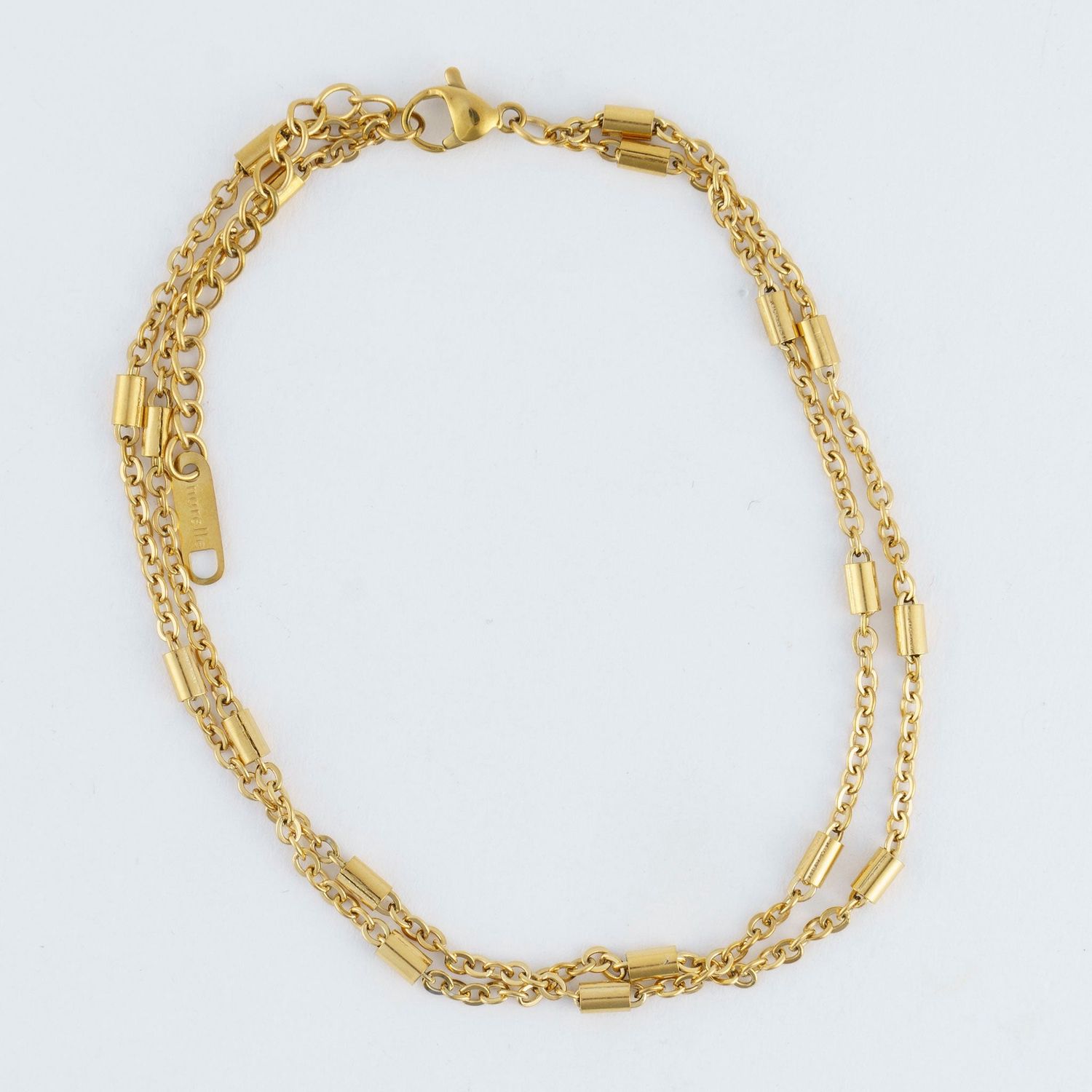 Narelle - 2 Rows Dainty Bar Chain Anklet Gold L: 8 1/2" - 18K Gold Plating