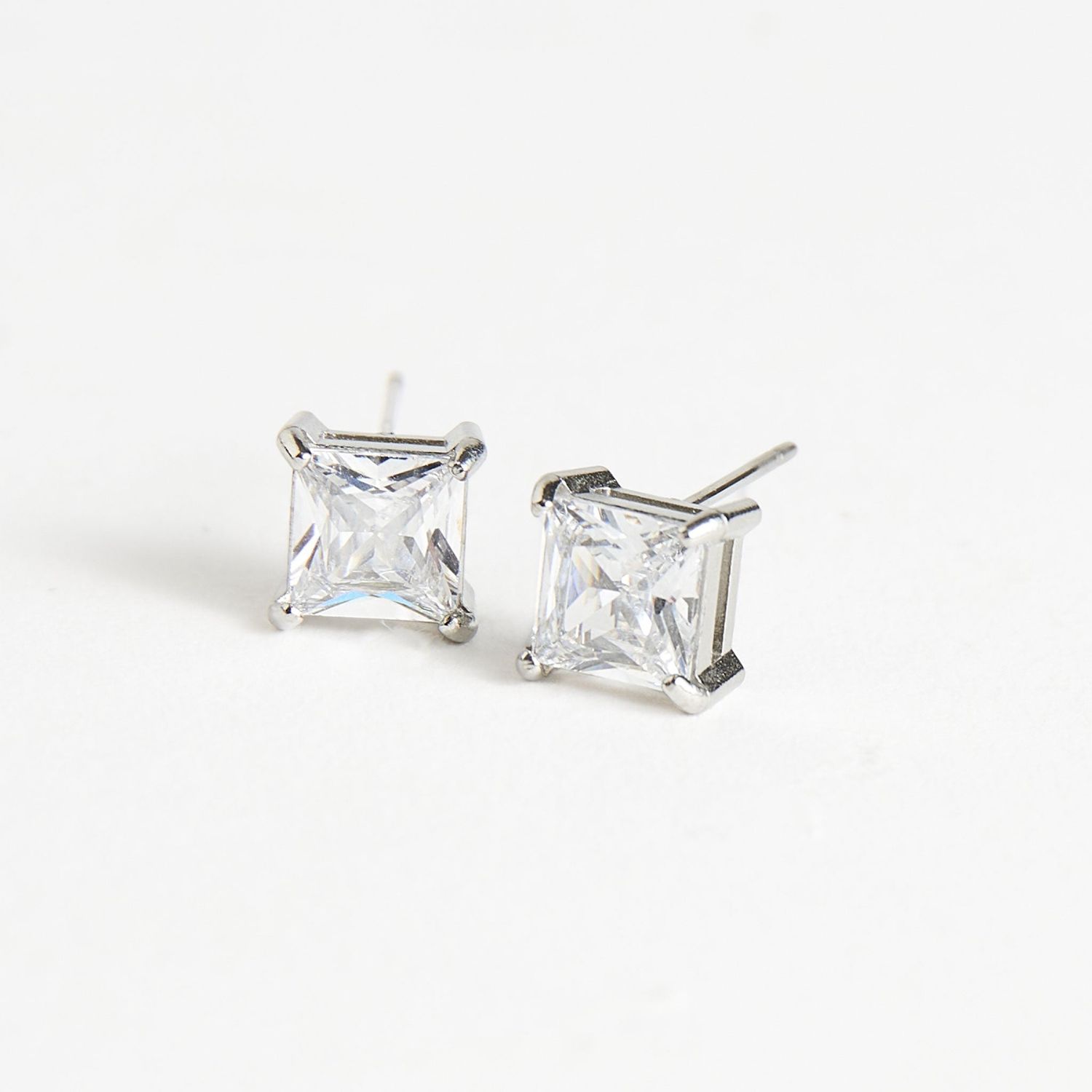 Narelle - 6Mm Square Cz Studs - Stainless Steel
