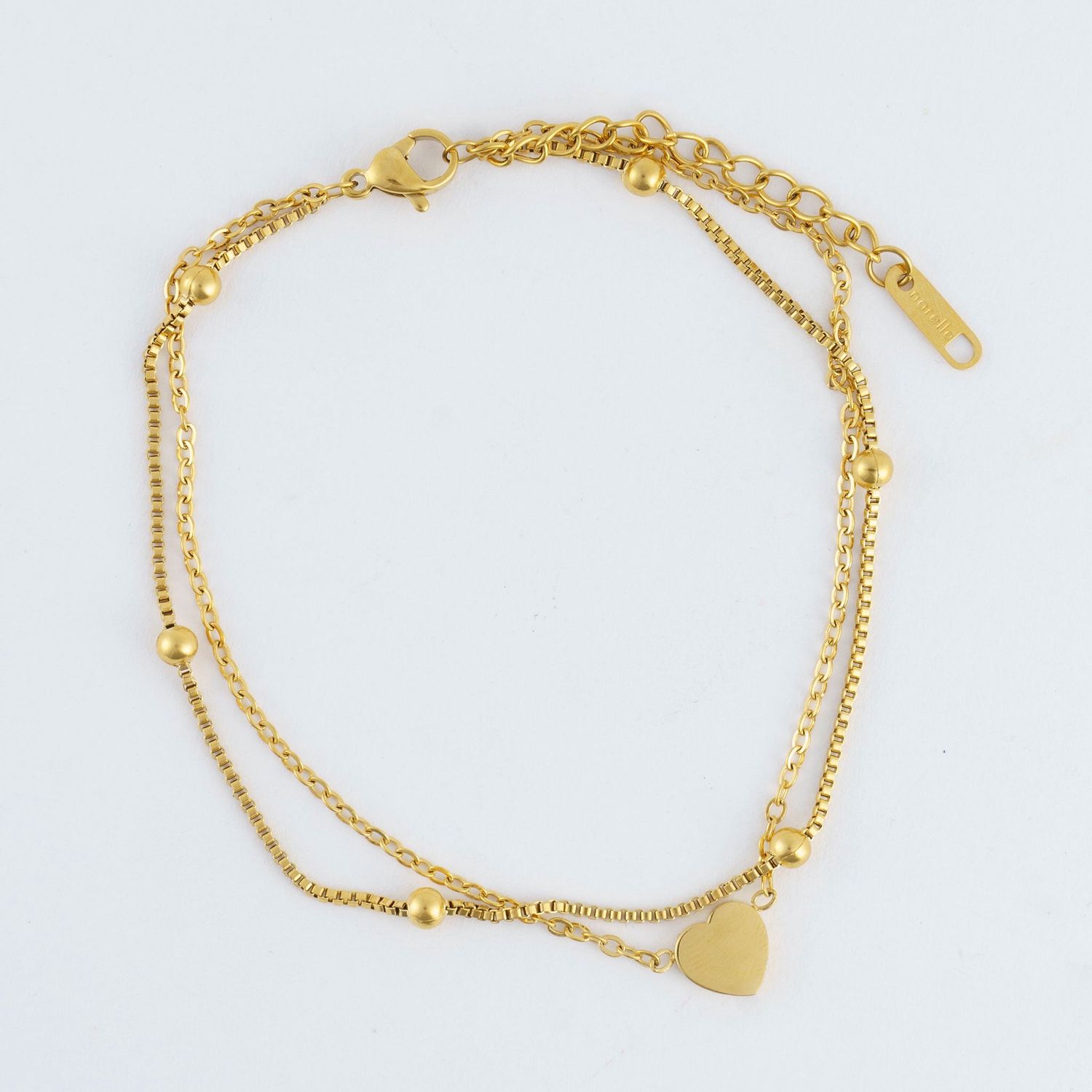 Narelle - Dainty Heart 2 Rows Anklet Gold L: 8 1/2" - 18K Gold Plating