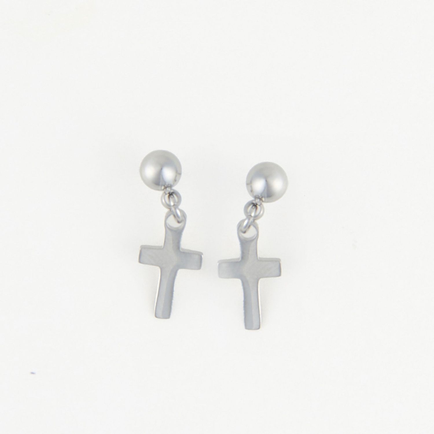 Narelle - Dangle Cross Stud Earrings - Stainless Steel