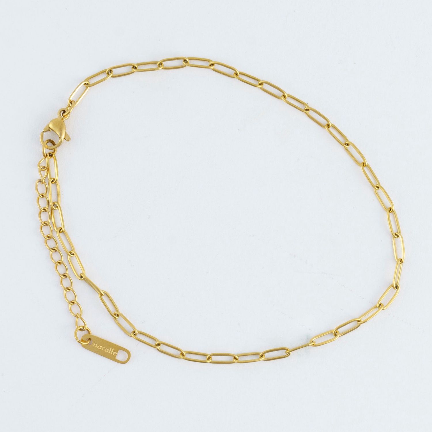 Narelle - Dainty Paper Clip Chain Anklet Gold L: 8 1/2" - 18K Gold Plating