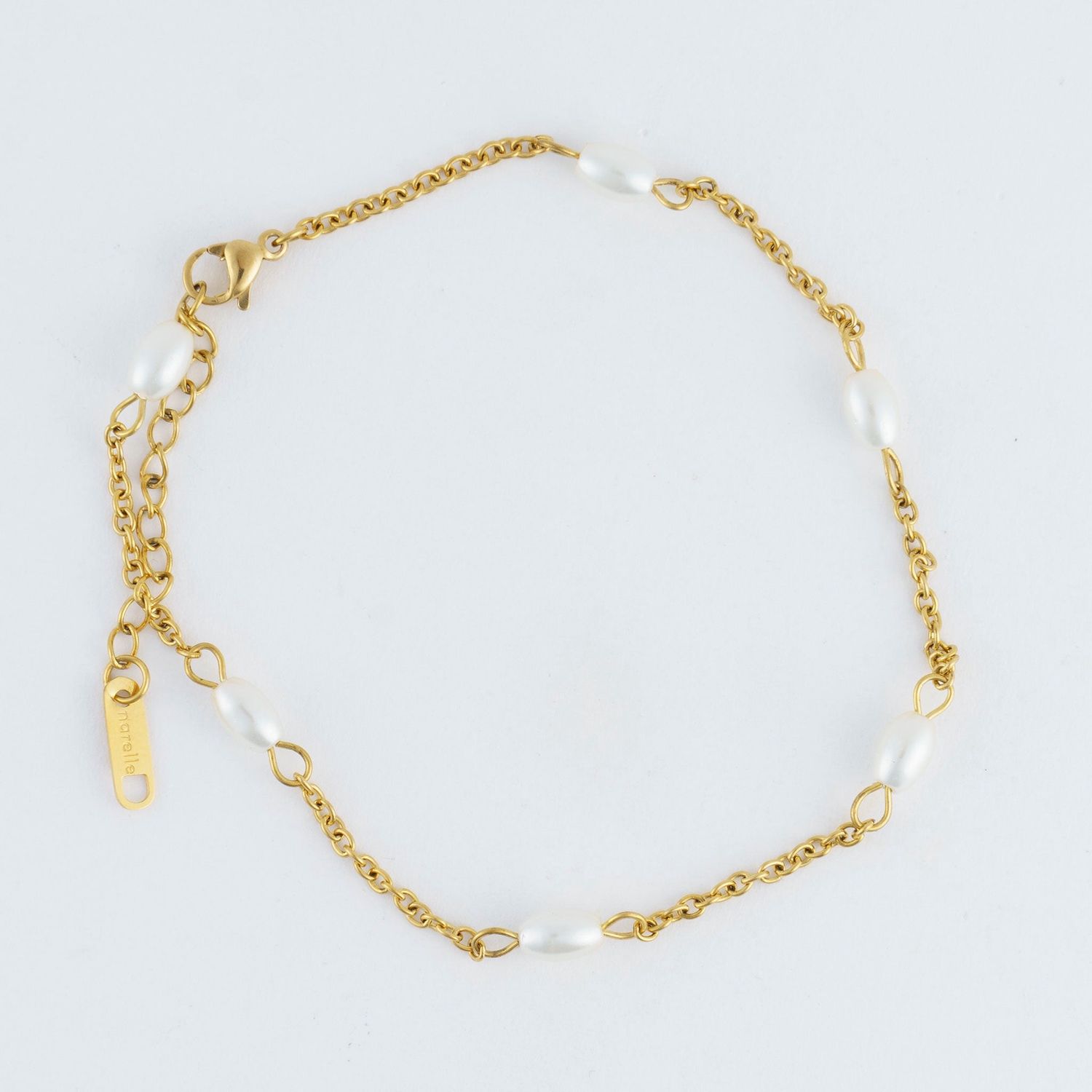 Narelle - Dainty Pearl Anklet Gold L: 8 1/2" - 18K Gold Plating