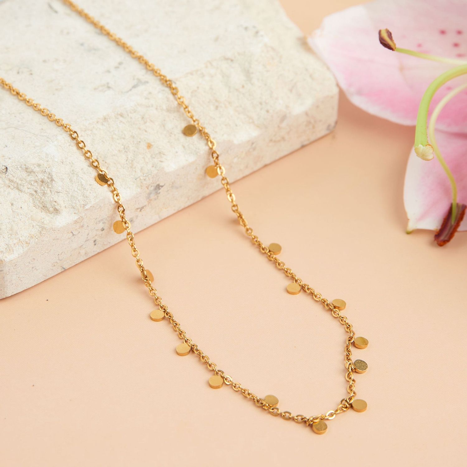 Narelle - Disc Chain Necklace Gold L: 16" - 18K Gold Plating