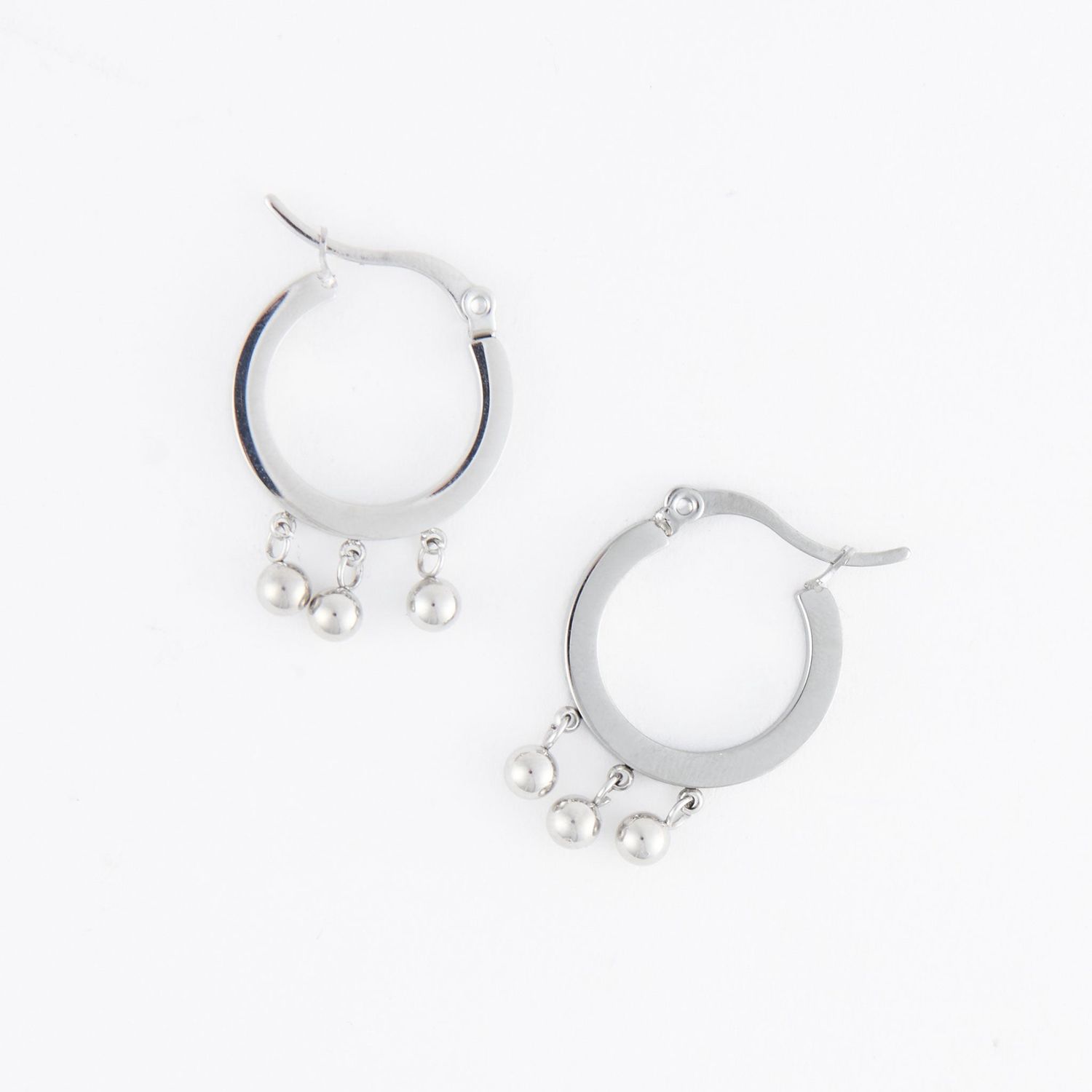 Narelle - Dangle Drop Huggie Hoop Earrings - Stainless Steel