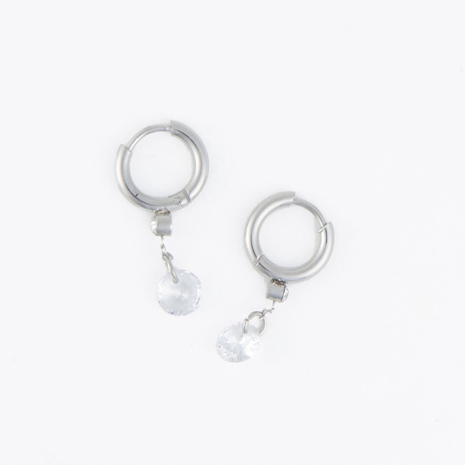 Narelle - Drop Huggie Hoop Earrings - Stainless Steel