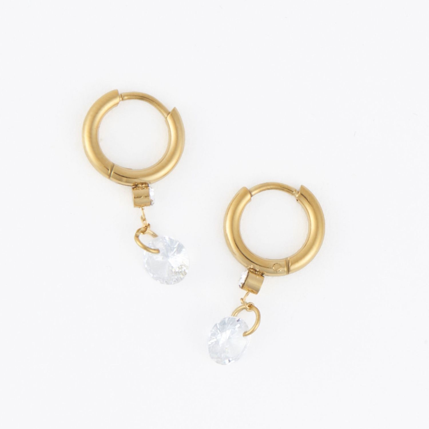 Narelle - Drop Huggie Hoop Earrings - 18K Gold Plating