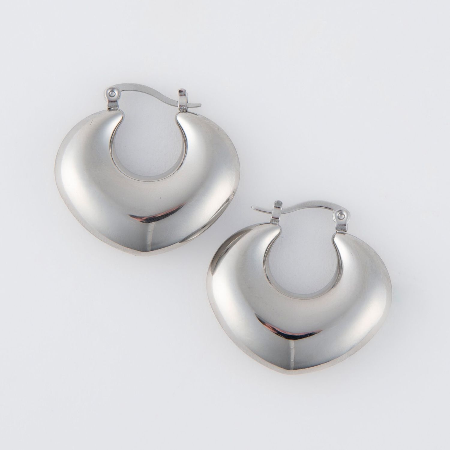 Narelle - Geometric Pin Catch Hoop Silver - Stainless Steel