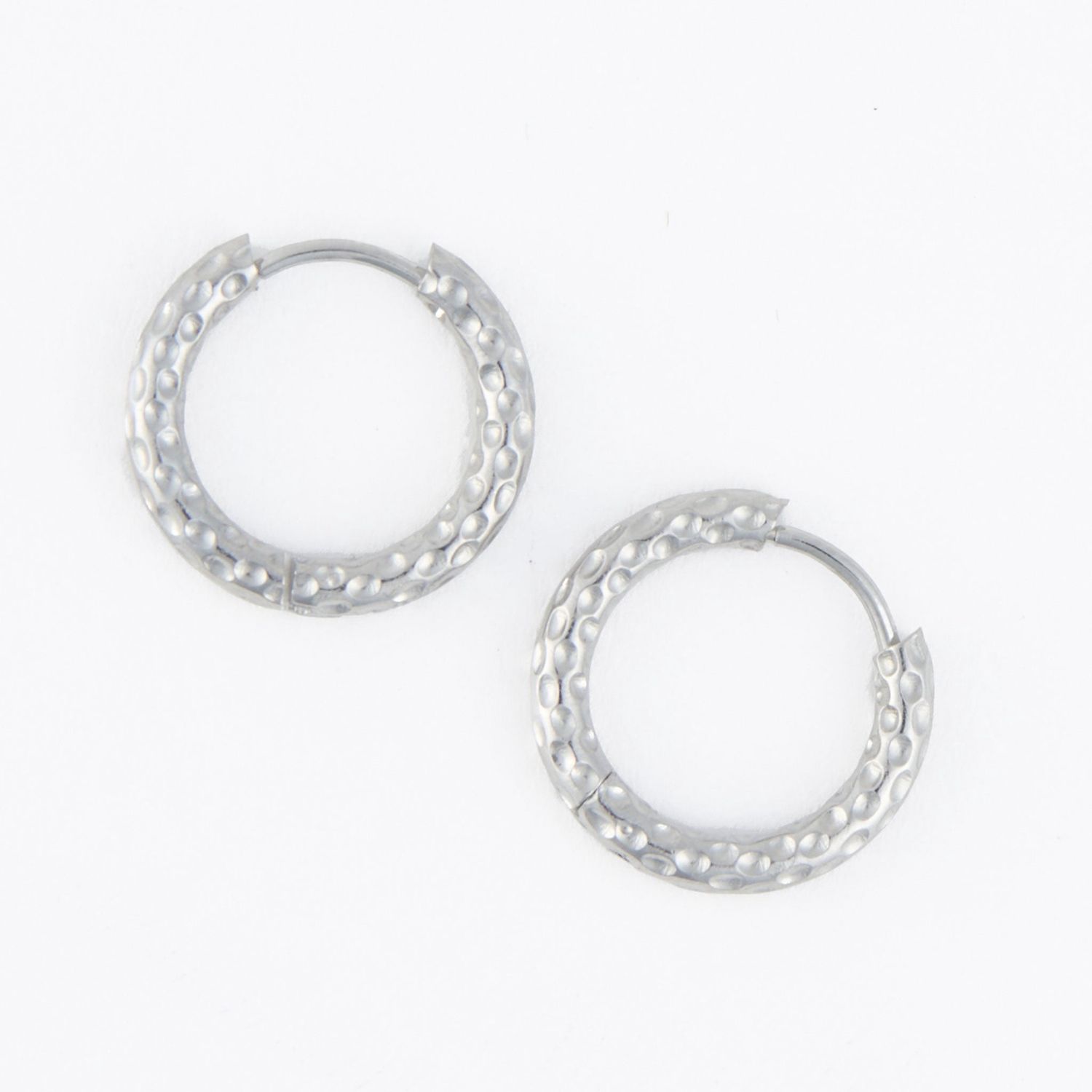 Narelle - Hammered Huggie Hoop Earrings - Stainless Steel