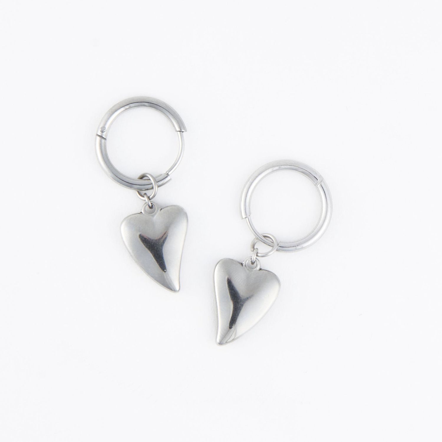 Narelle - Heart Charm Hoop Earrings - Stainless Steel