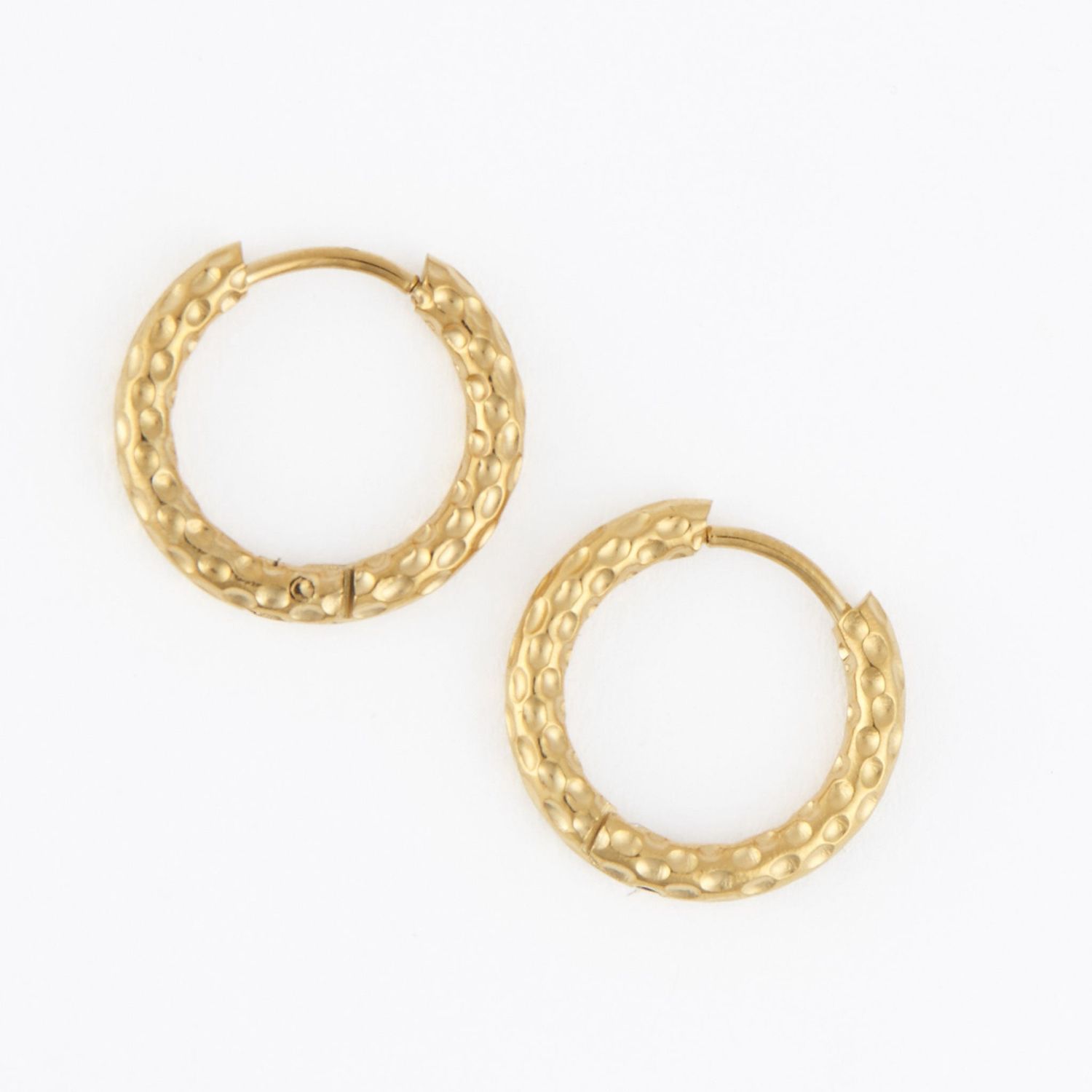 Narelle - Hammered Huggie Hoop Earrings - 18K Gold Plating