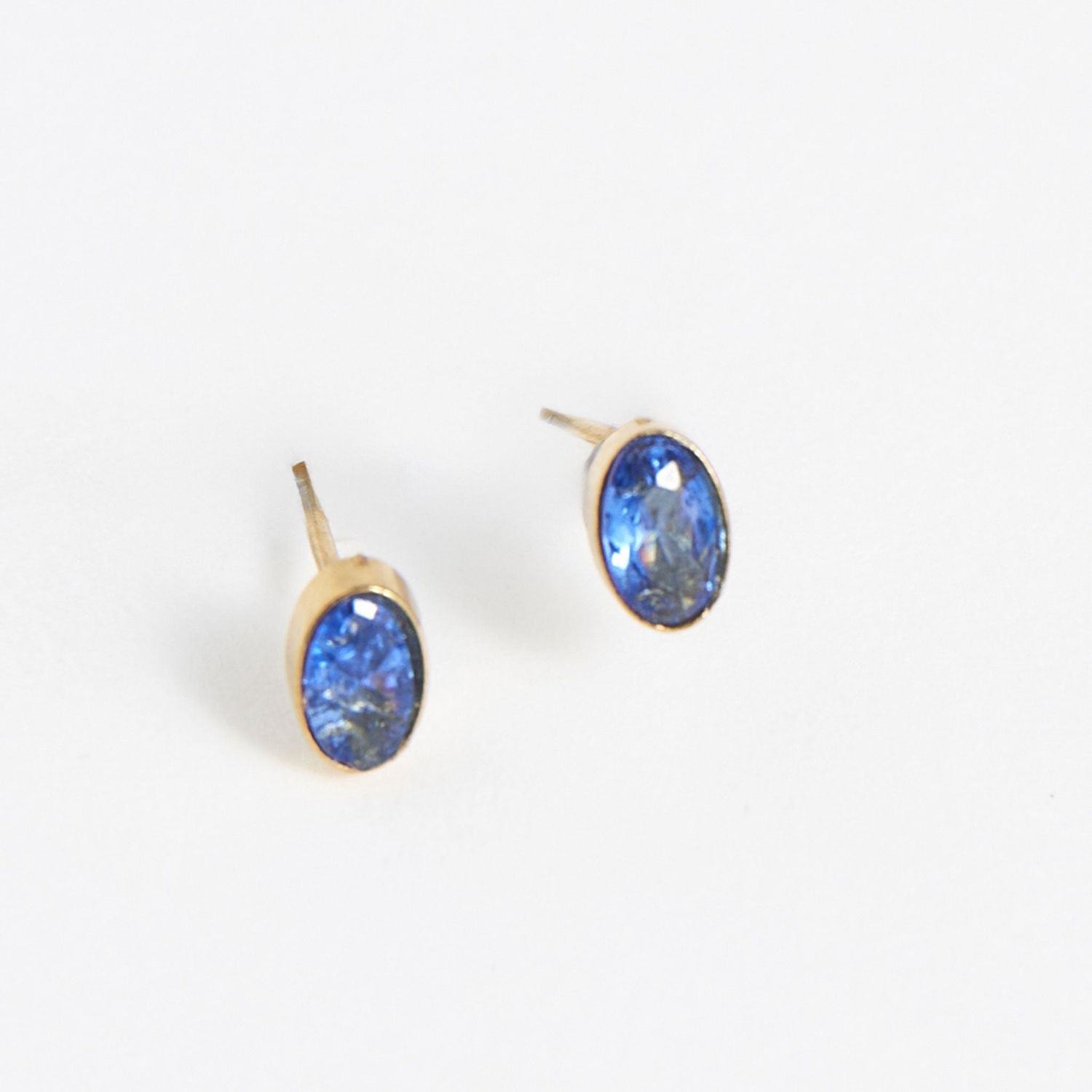 Narelle - Oval Gem Stud Earrings - 18K Gold Plating - Blue Opal