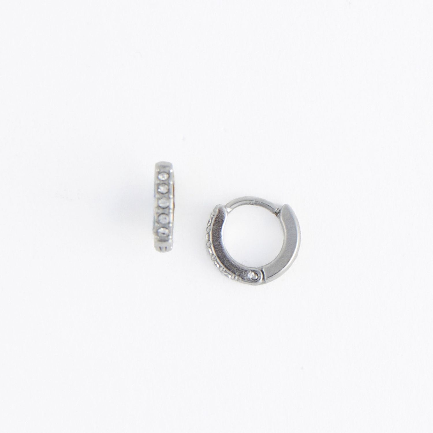 Narelle - Pave Huggie Hoop Earrings - Stainless Steel