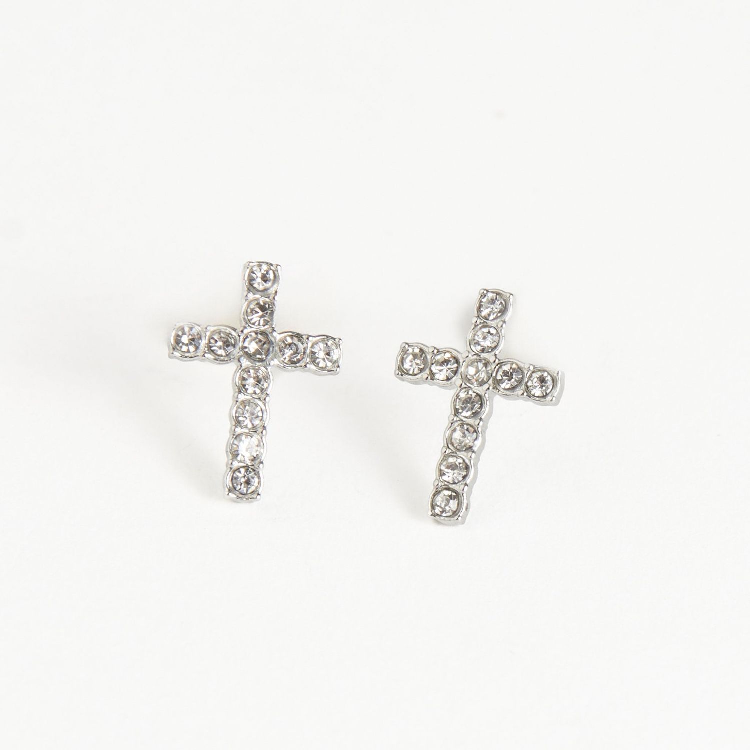 Narelle - Pave Cross Stud Earrings - Stainless Steel