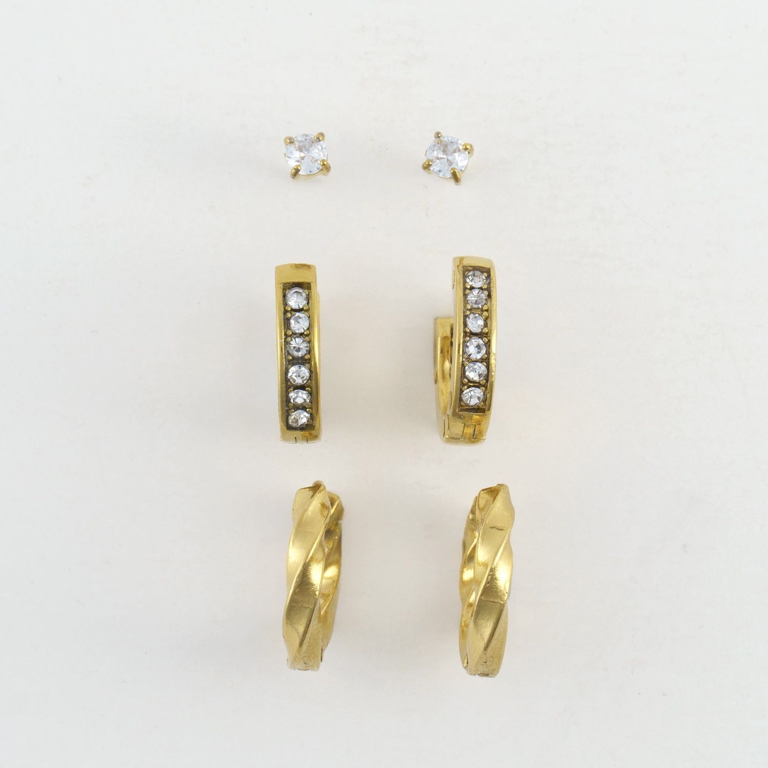 Narelle - Pave Hoop Trio Earrings Gold - 18K Gold Plating