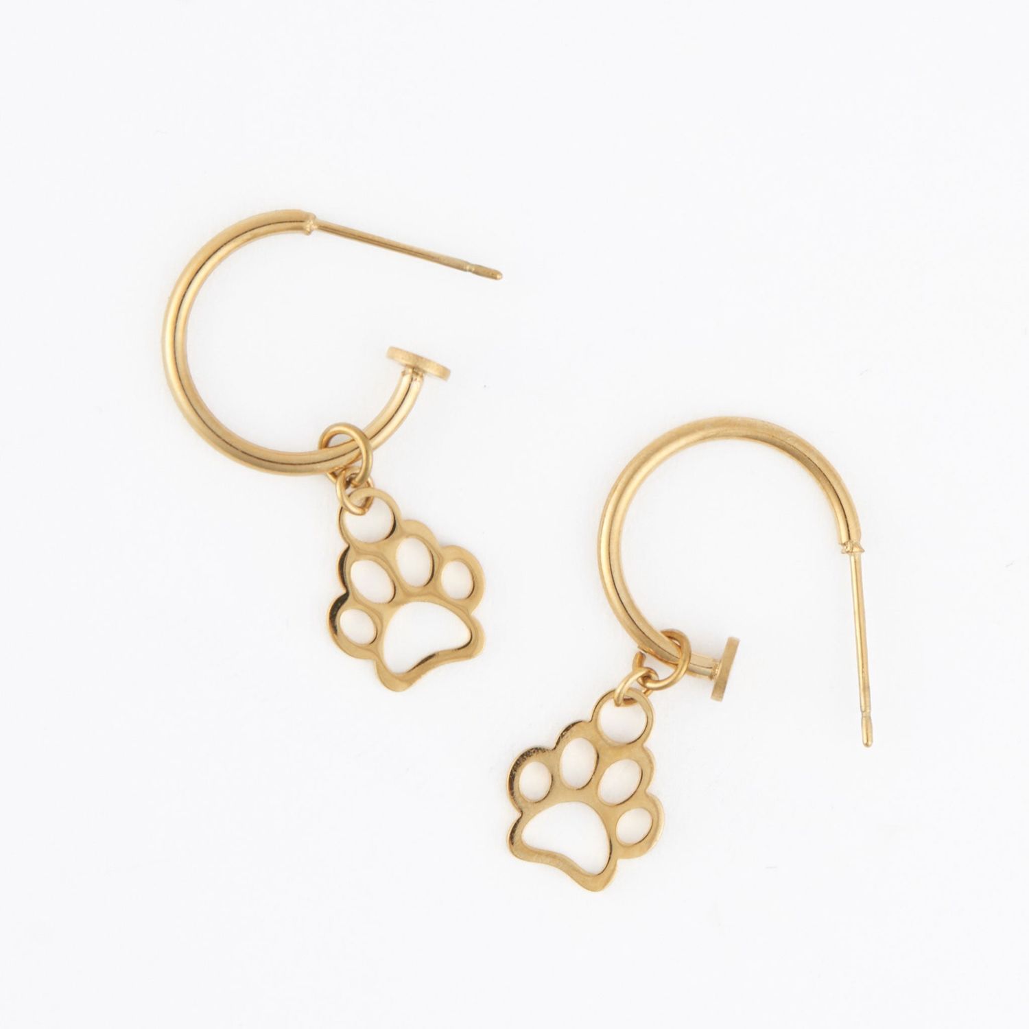 Narelle - Paw Print Charm C Hoop Earrings - 18K Gold Plating