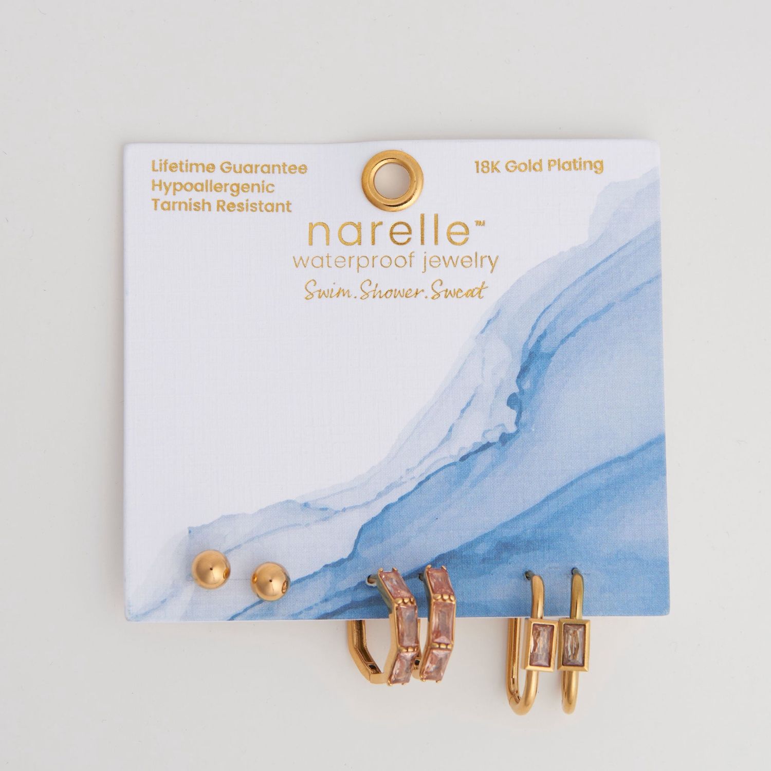 Narelle - Rectangle Cz Hoop Trio Earrings Gold - 18K Gold Plating
