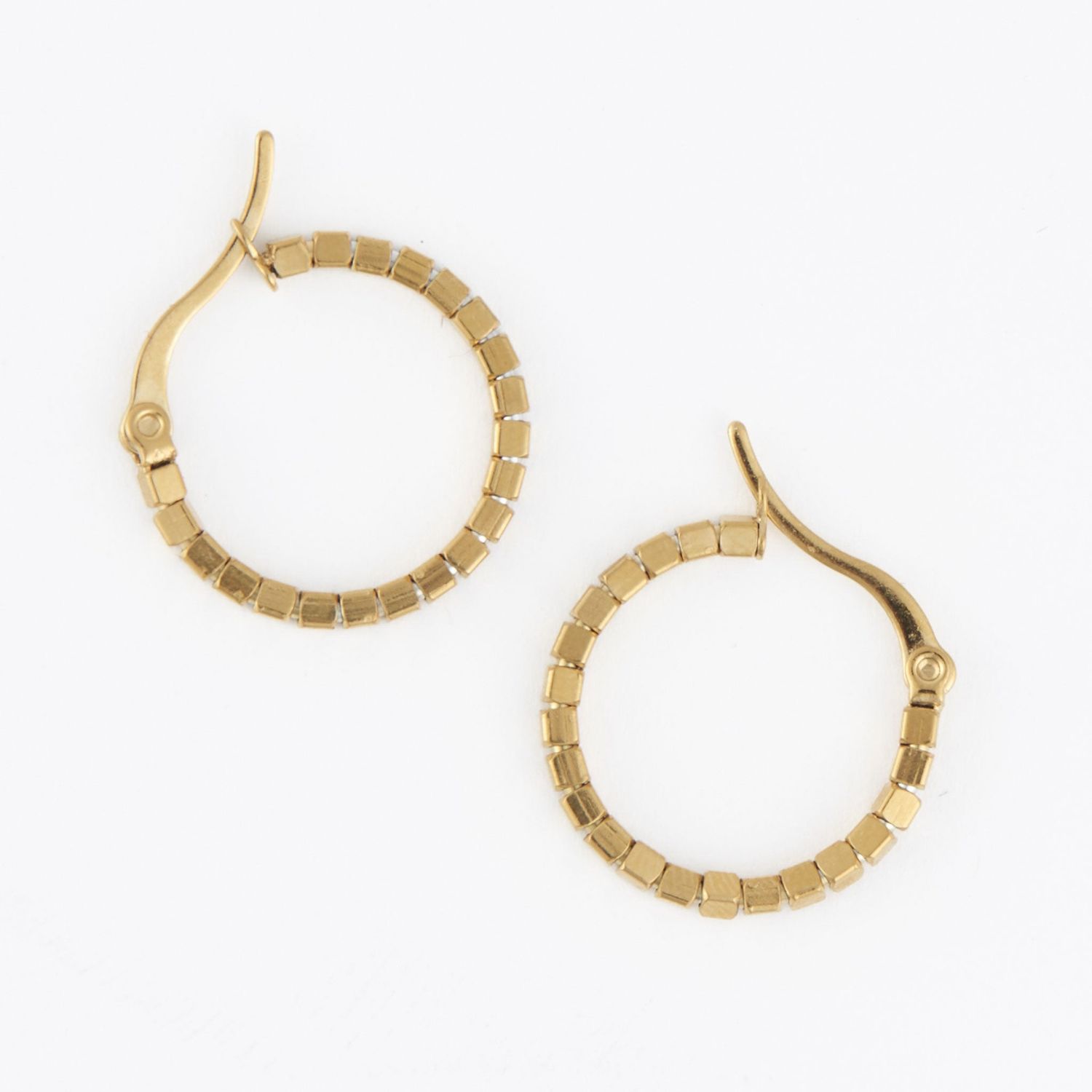Narelle - Square Beaded Hoop Earrings - 18K Gold Plating