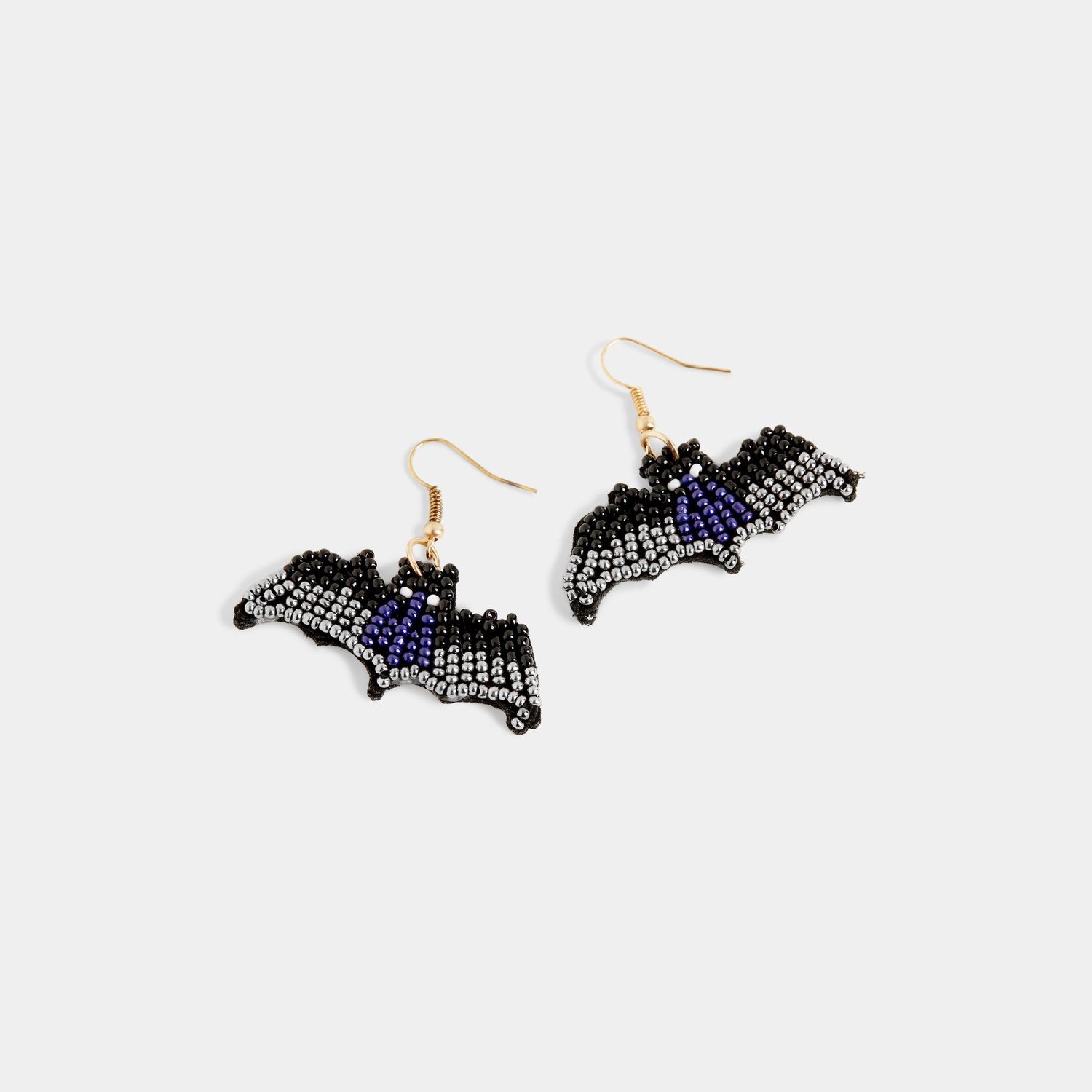 Beaded Bat Earrings - Black