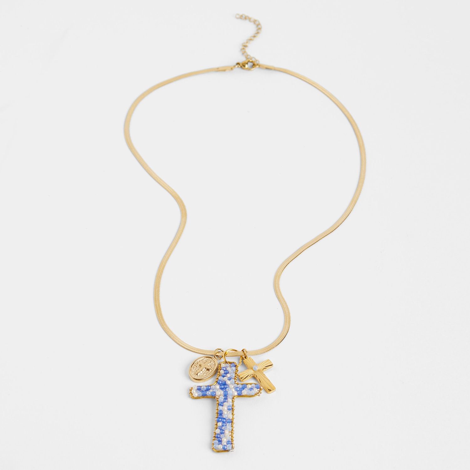 Beatrice Flat Herringbone Chain Necklace - Blue