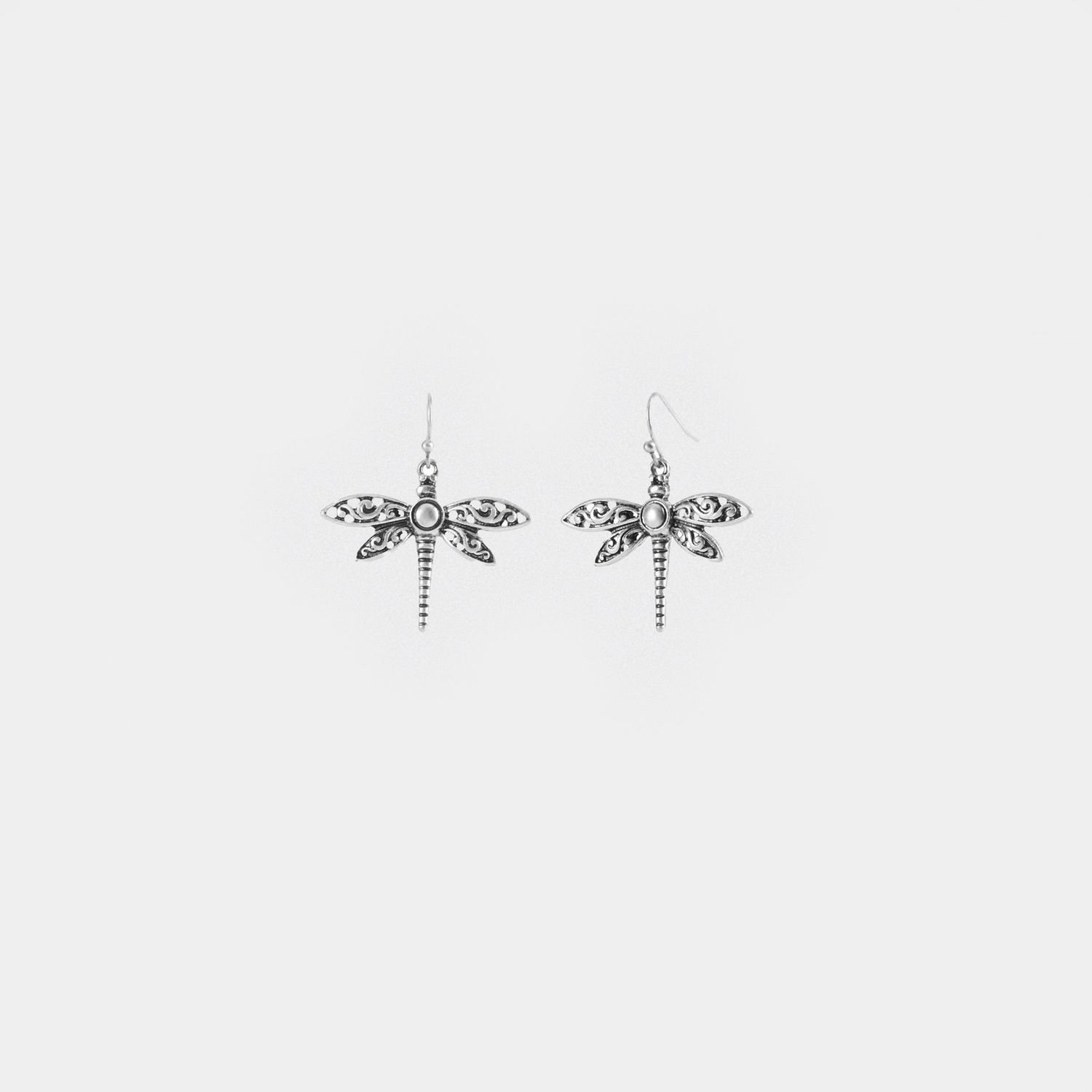 Whispers - Antique Dragonfly Dangle Earrings - Silver