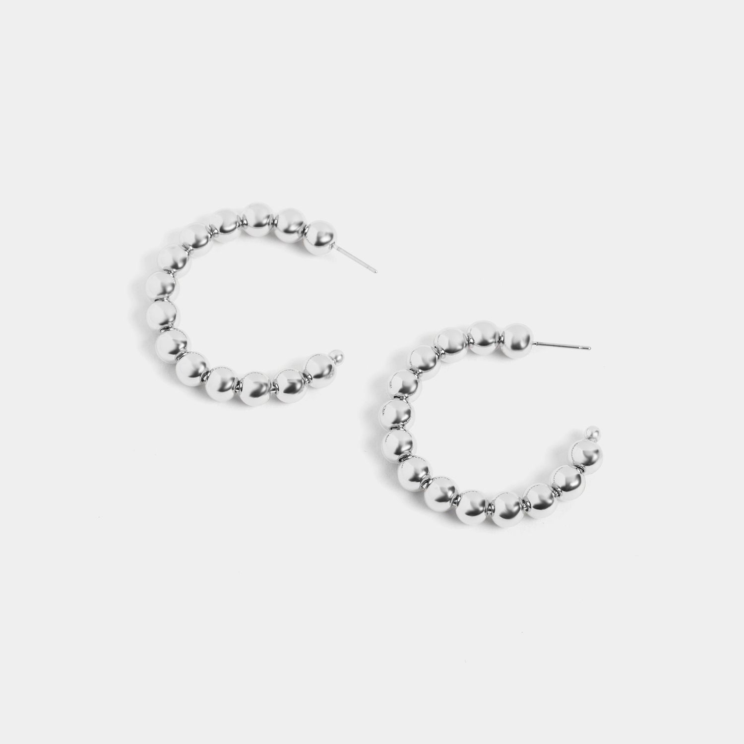 Whispers - Ball Bead Post Hoop Earrings - Silver