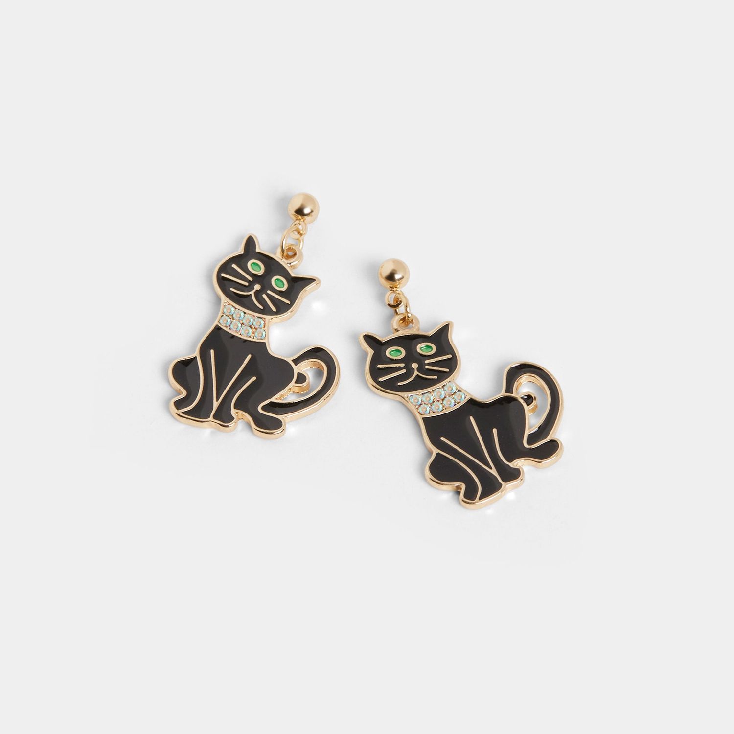 Whispers - Black Cat Earrings - Black