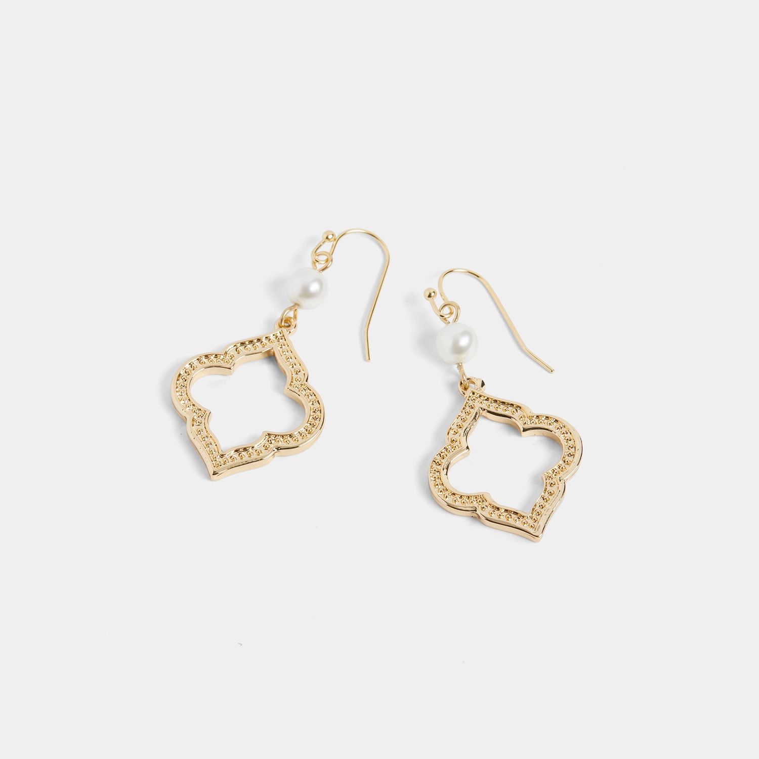 Whispers - Pearl Open Shape Dangle Earrings - Gold