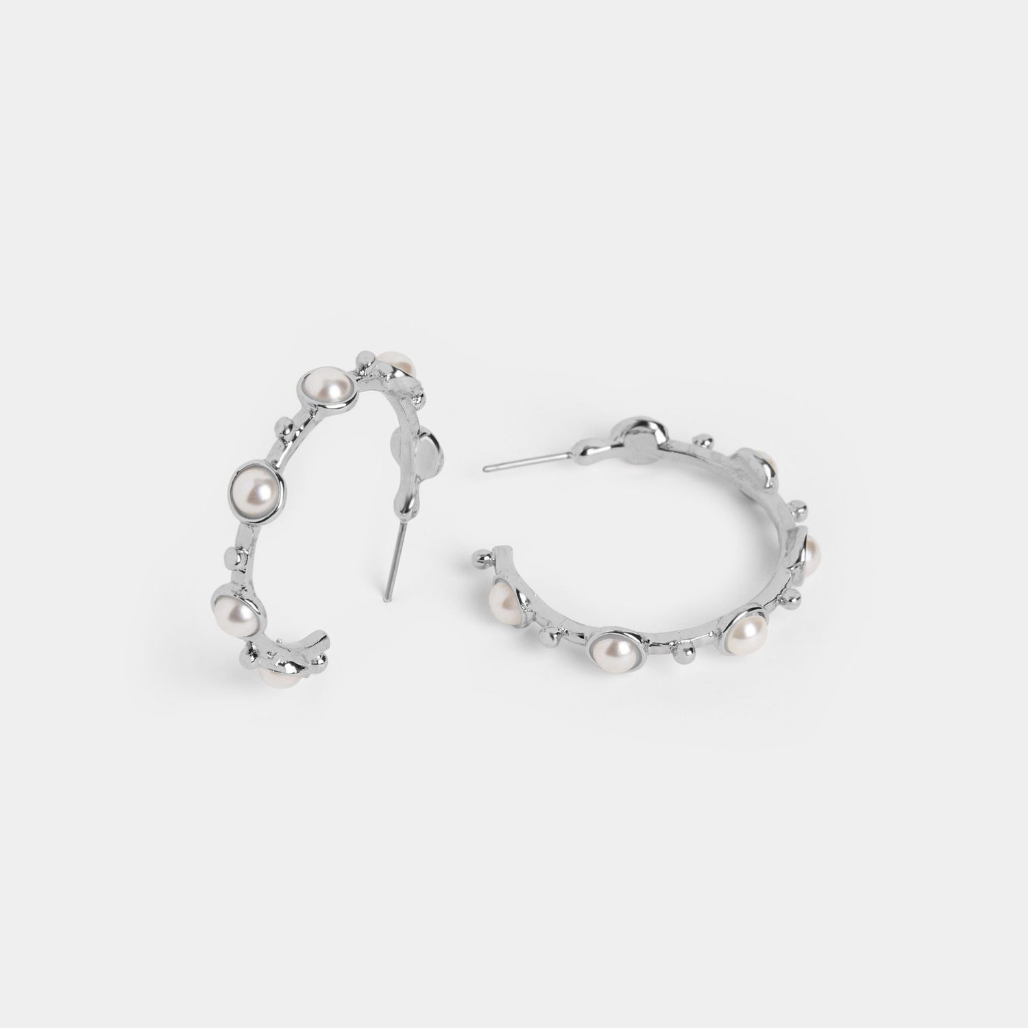 Whispers - Pearl Studded Hoop - Silver