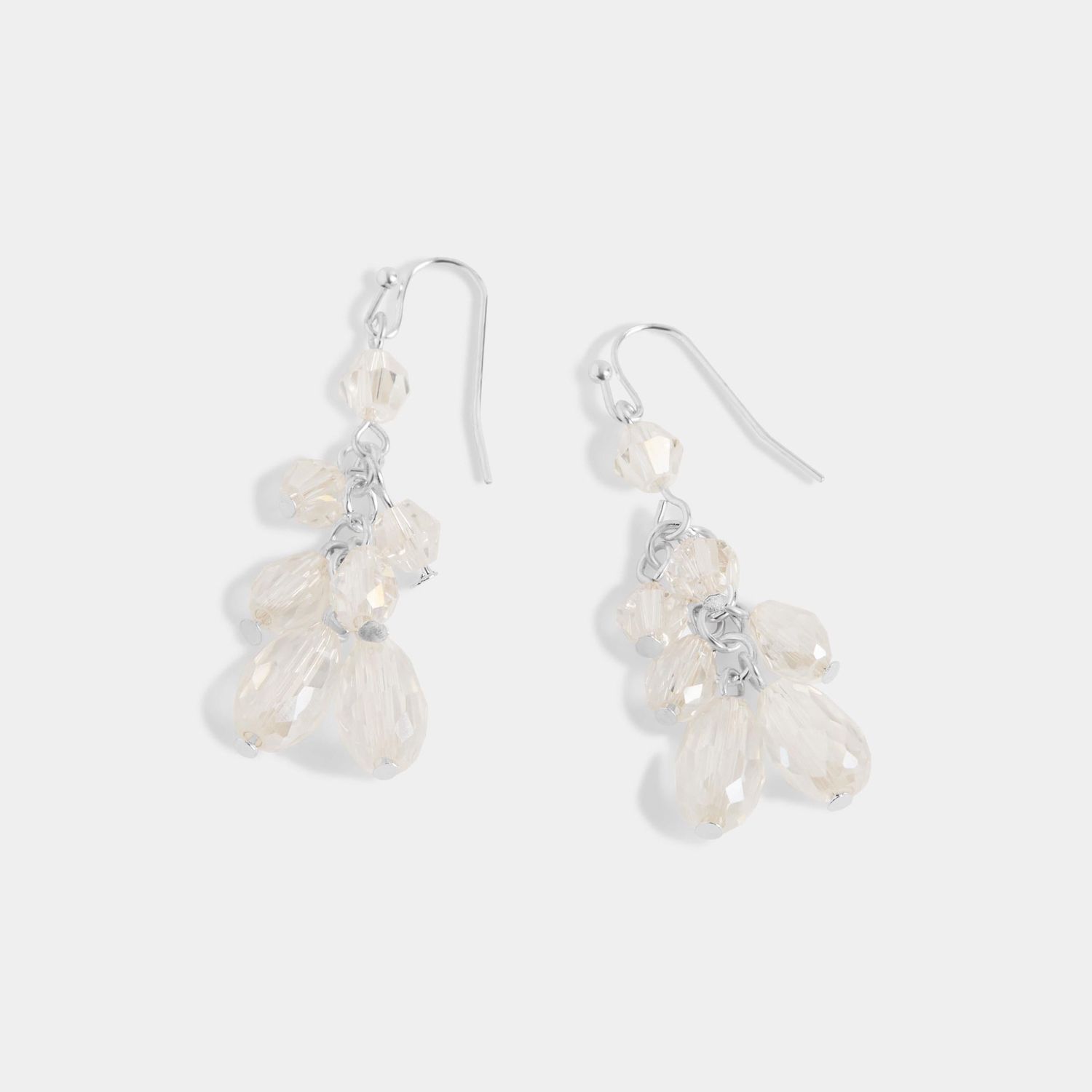 Whispers - Shimmering Bead Dangle Earrings - Clear