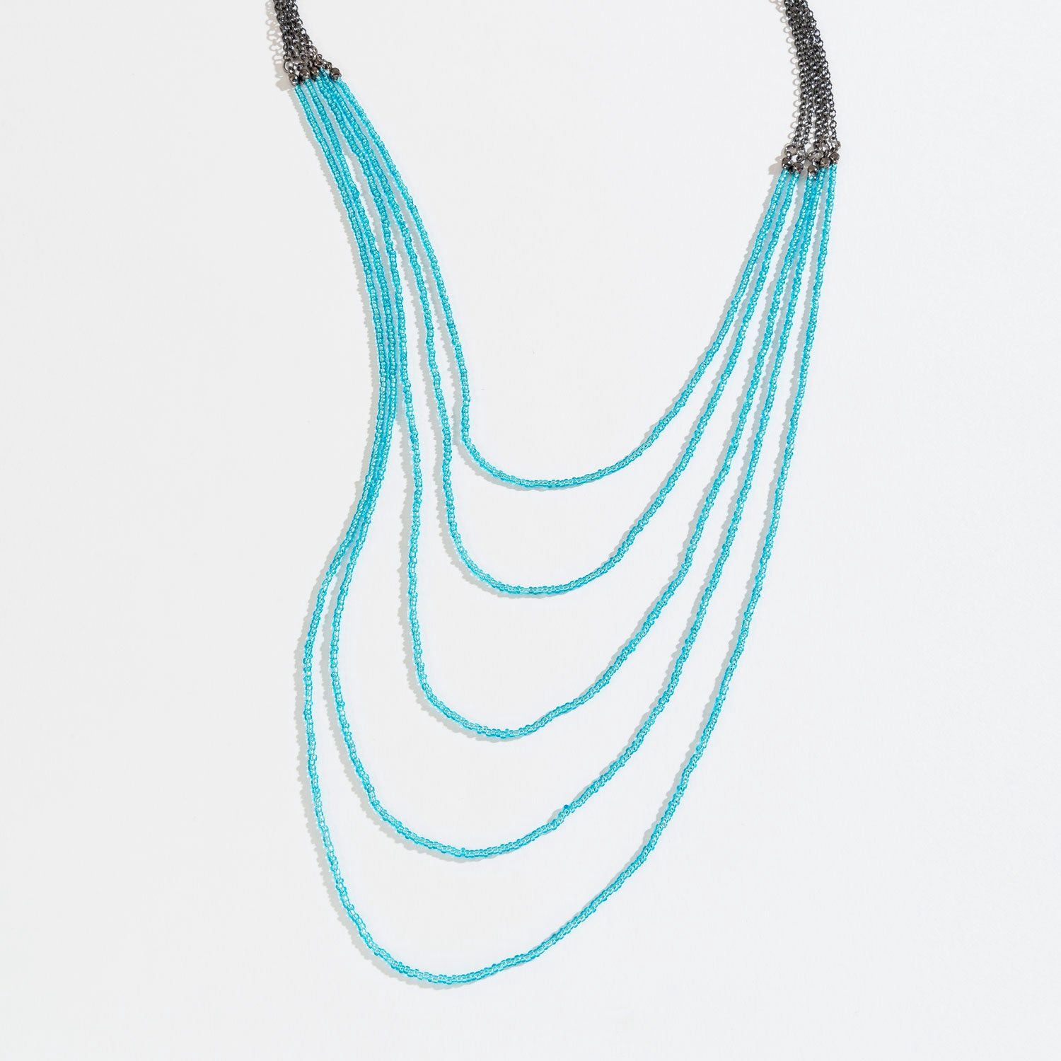 Blue Bead &amp; Chain Layer - Necklace
