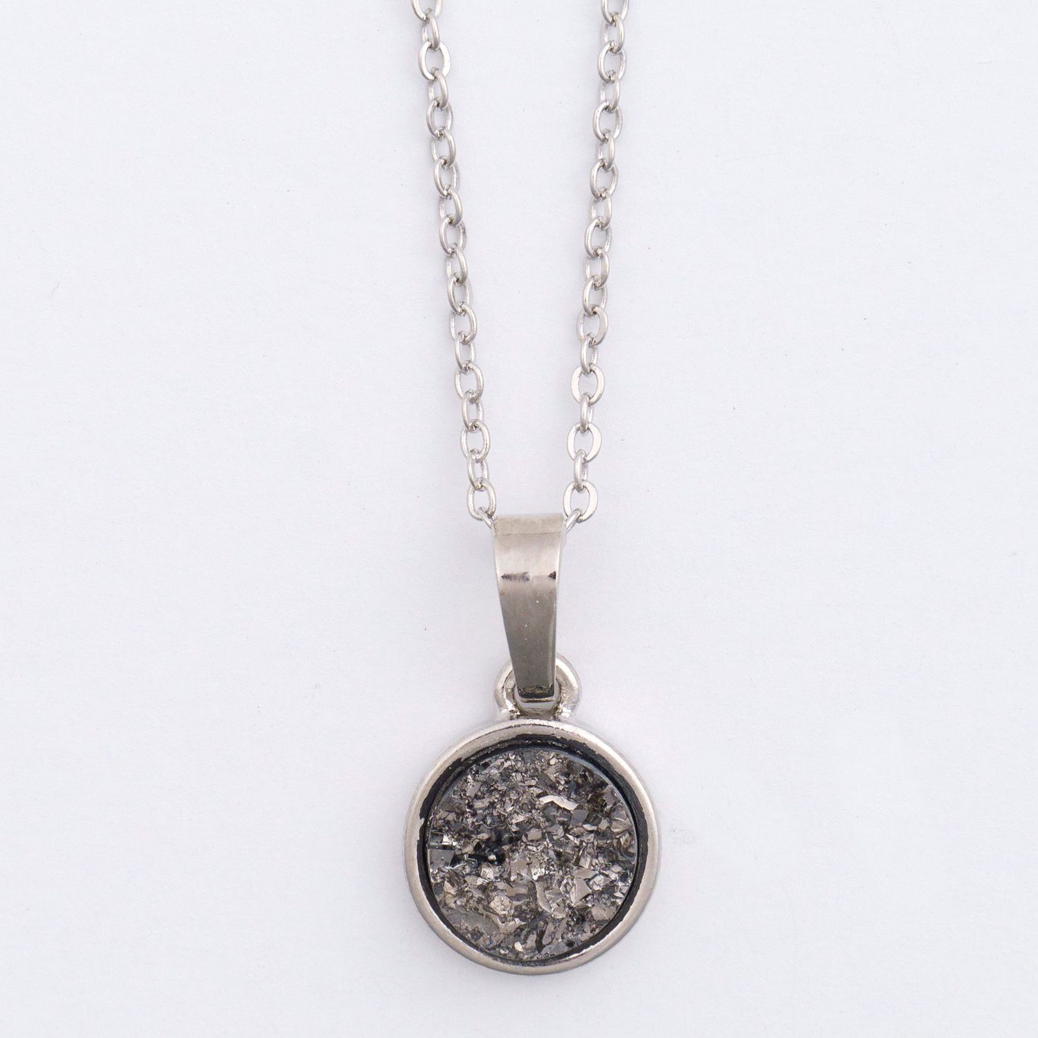 Dainty Druzy Charm Necklace - Silver - 16"