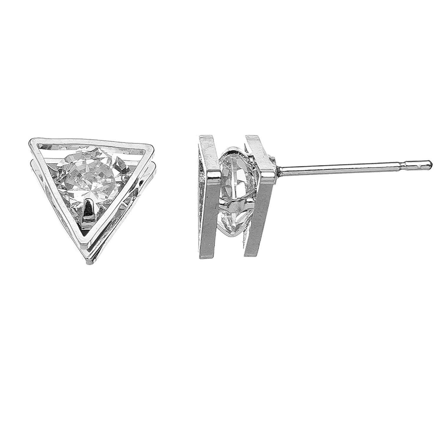 Dazzlers - Cz Triangle Stud Earrings - Silver