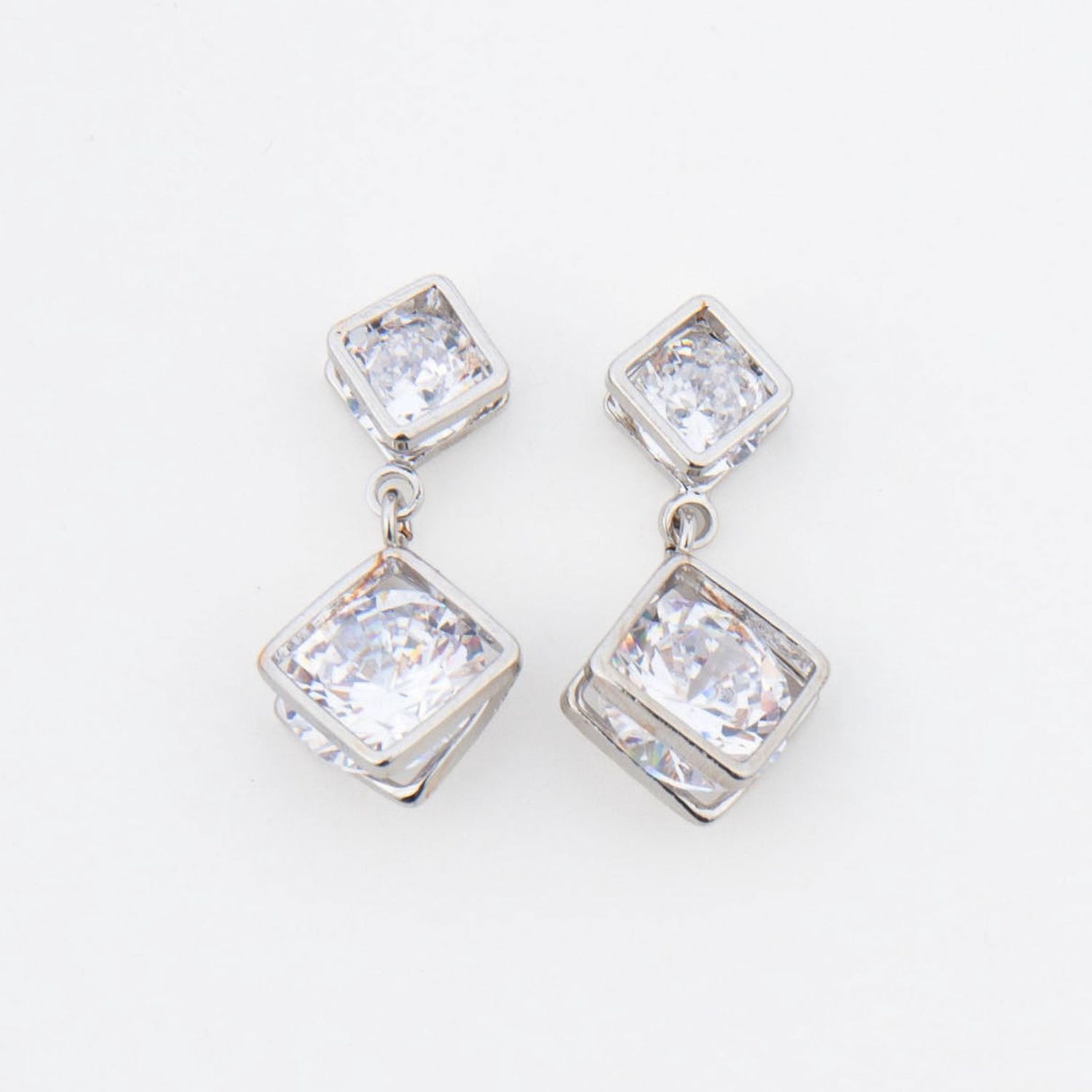 Dazzlers - Double Diamond Cz Earring - Silver