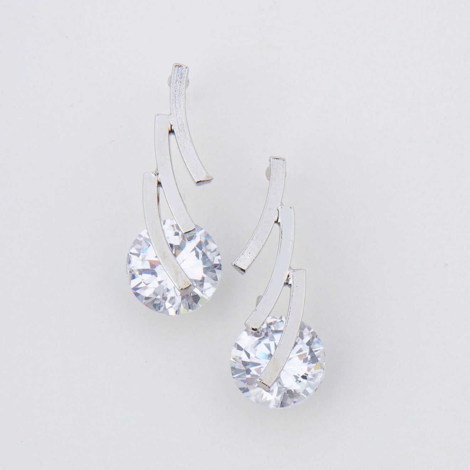 Dazzlers - Linked Bar Cz Earrings - Silver