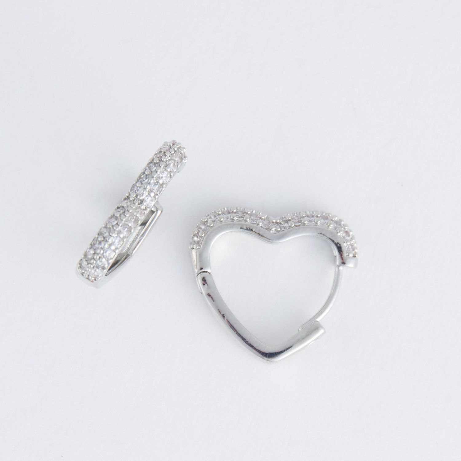 Dazzlers - Heart Pave Cz Dazzler Hoop Earrings - Silver