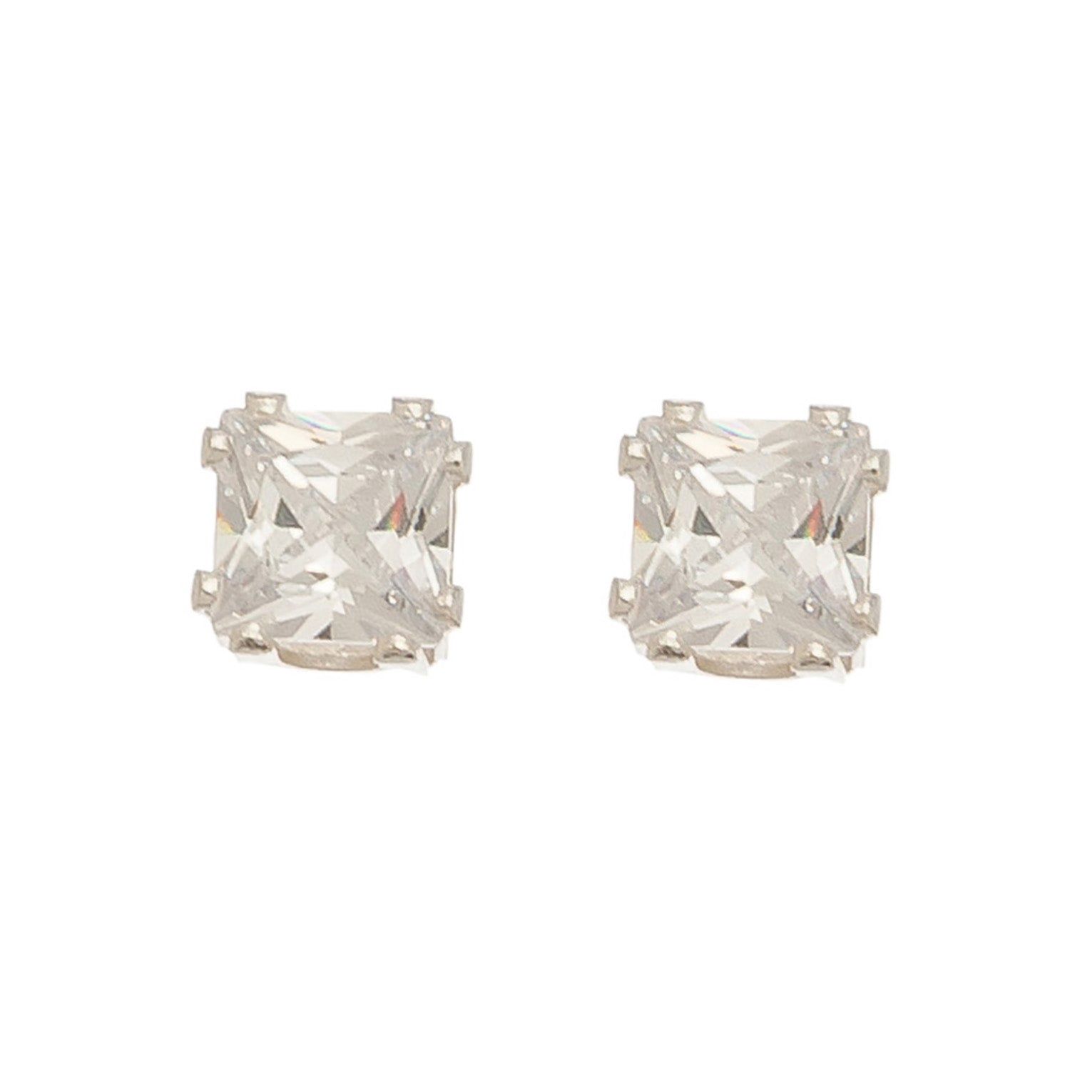 Ear Sense - 6Mm Square Cz Earrings - Silver