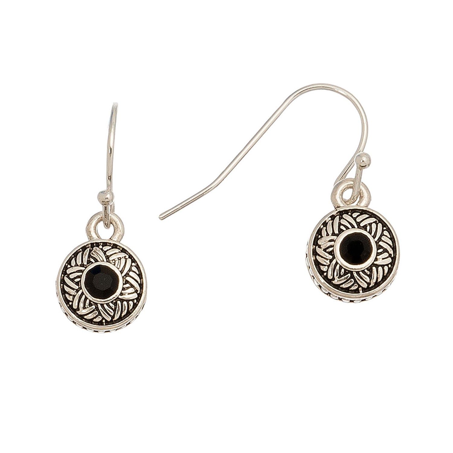 Ear Sense - Black Stone Drop Earrings - Silver