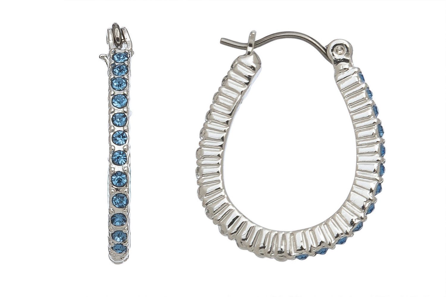 Ear Sense - Blue Stone Hoop Earrings - Silver