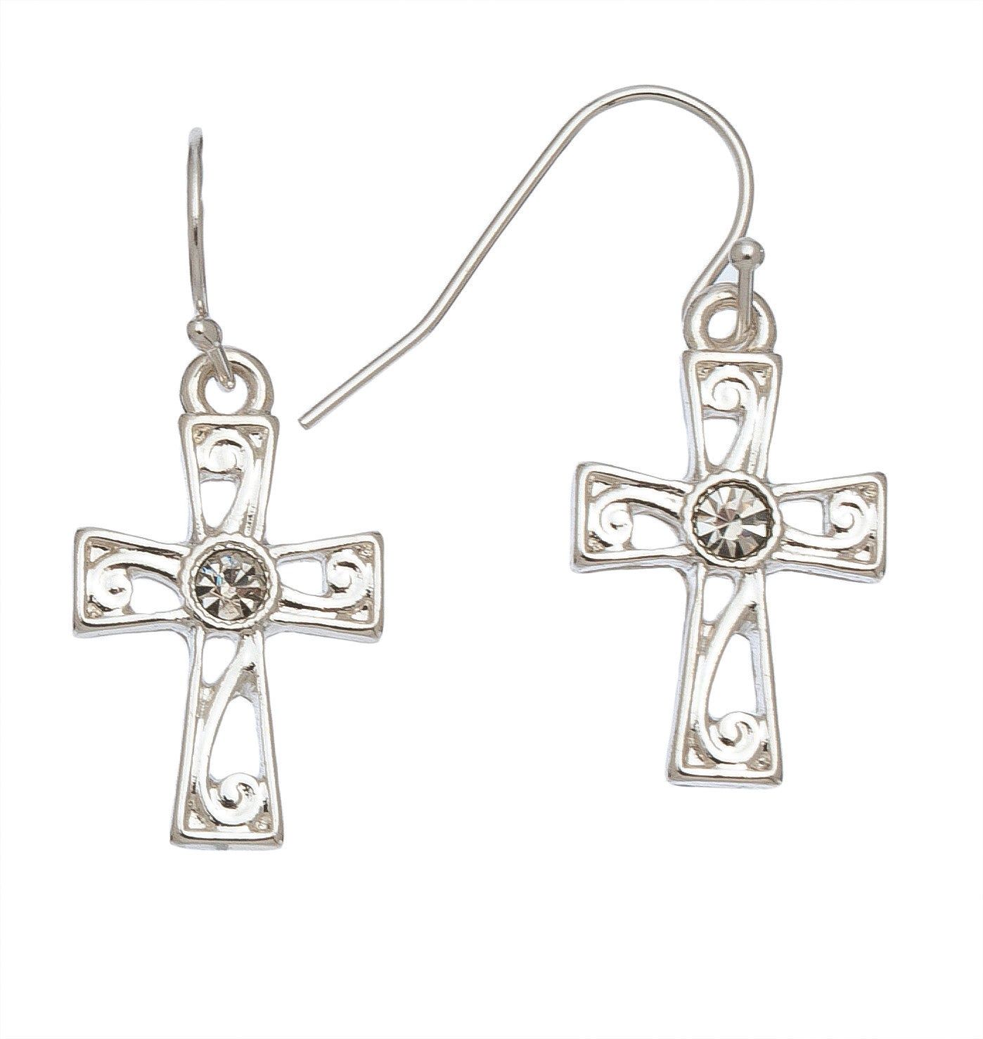 Ear Sense - Cry Drop Cross Earrings - Silver