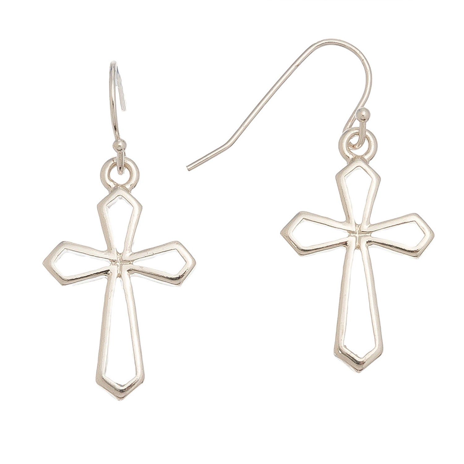 Ear Sense - Drop Cross Earrings - Silver