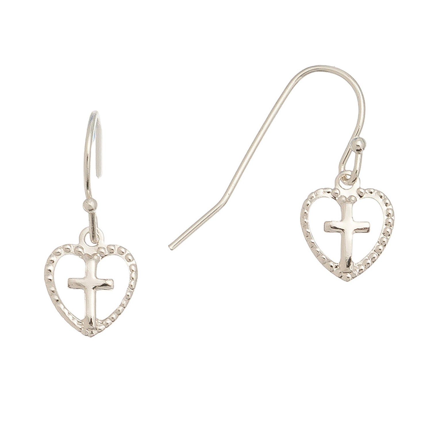 Ear Sense - Heart W/ Cross Earrings - Silver